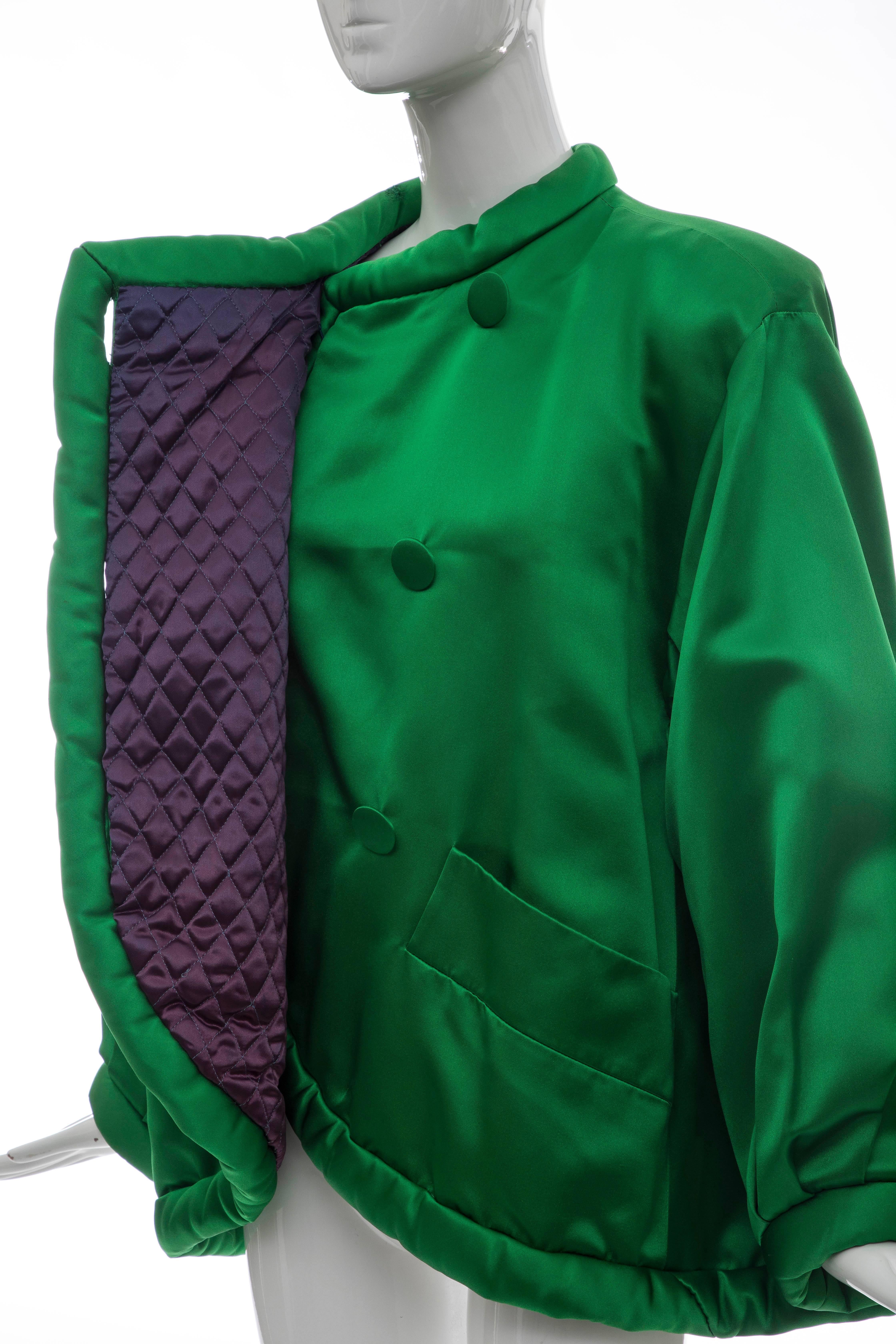 Yves Saint Laurent Rive Gauche Emerald Silk Satin Evening Jacket, Circa 1980's 6
