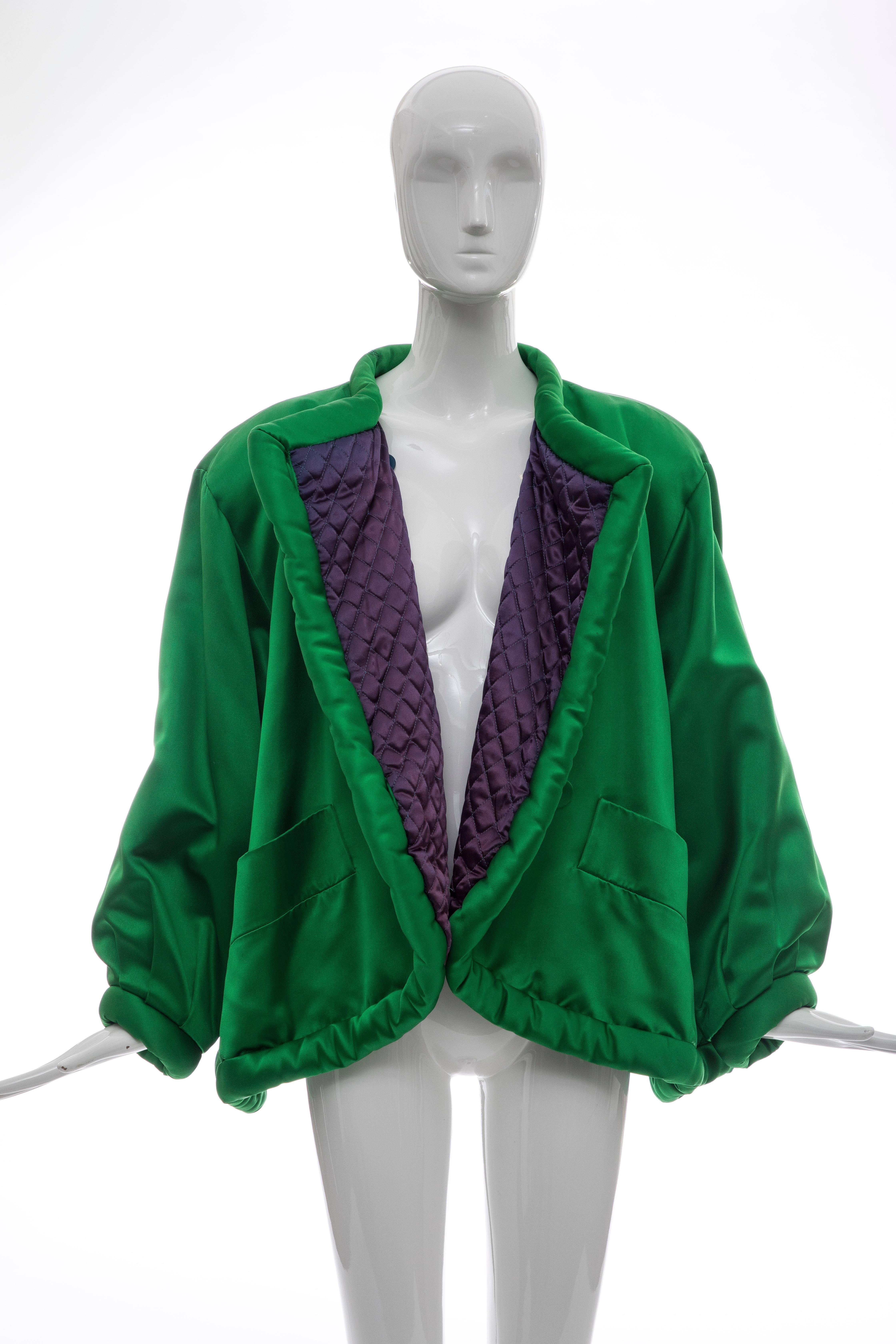 Yves Saint Laurent Rive Gauche Emerald Silk Satin Evening Jacket, Circa 1980's 8