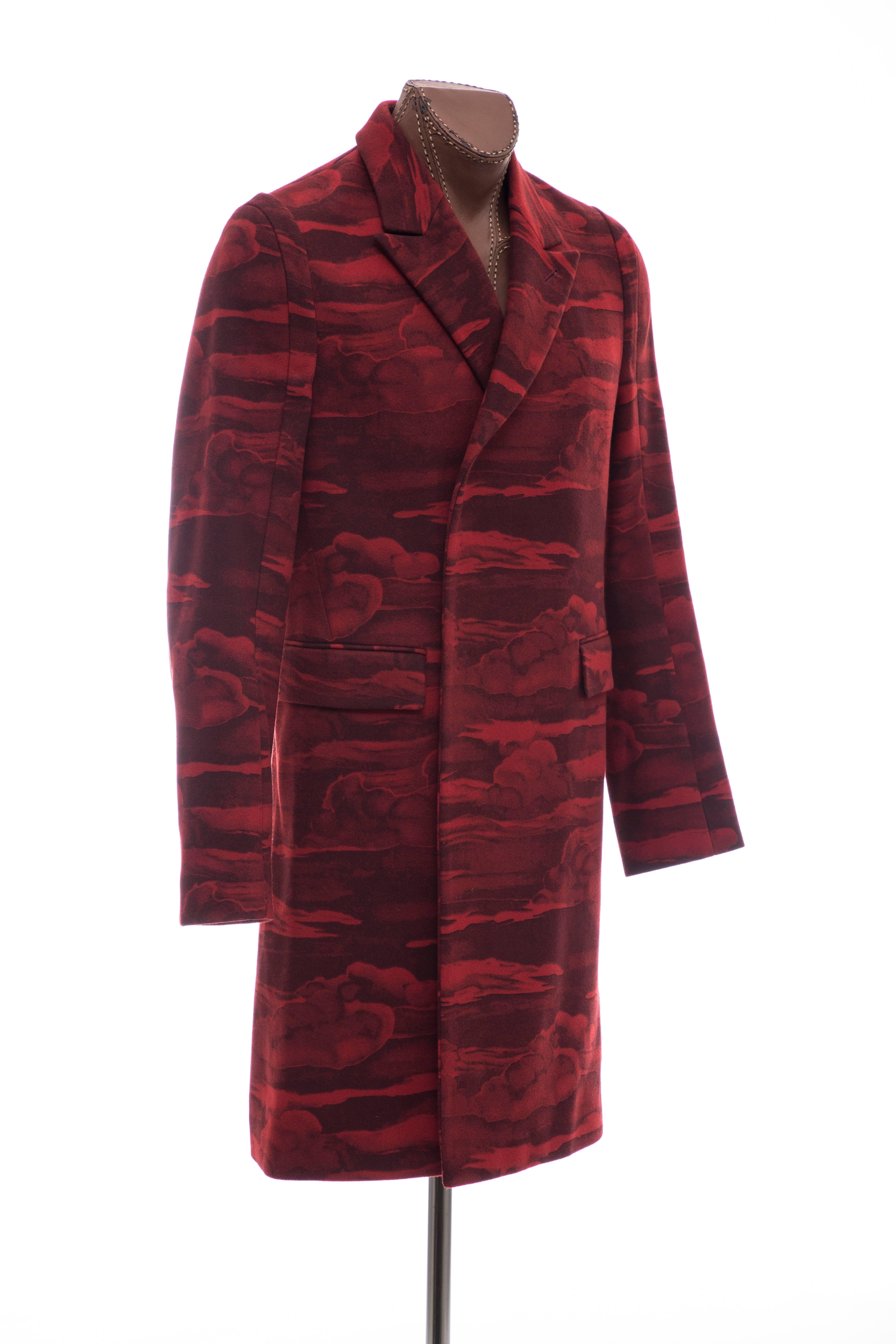 Brown Kenzo Men's Runway Wool Red Cloud Print Coat, Fall 2013
