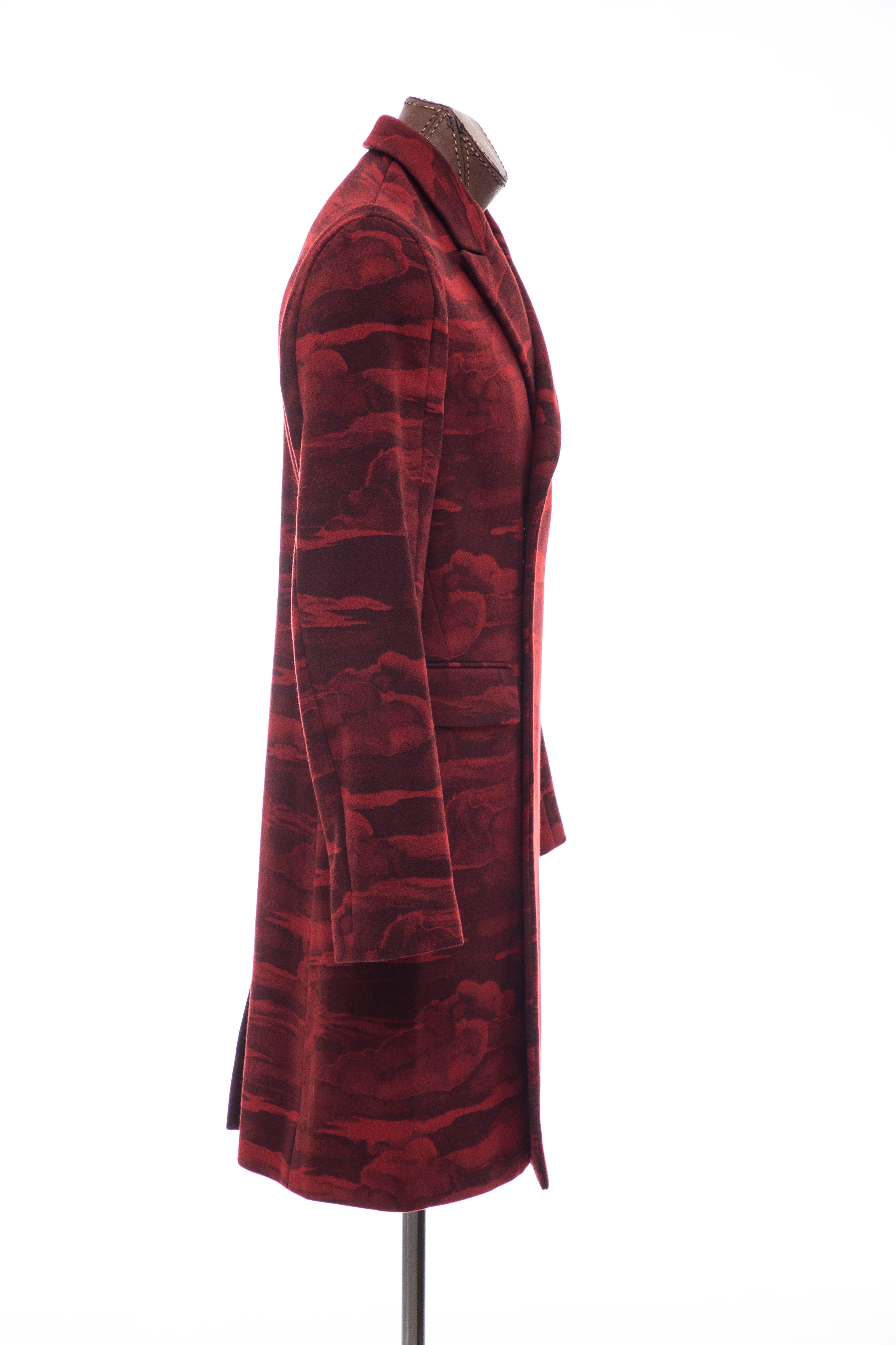 Kenzo Men's Runway Wool Red Cloud Print Coat, Fall 2013 In Excellent Condition In Cincinnati, OH