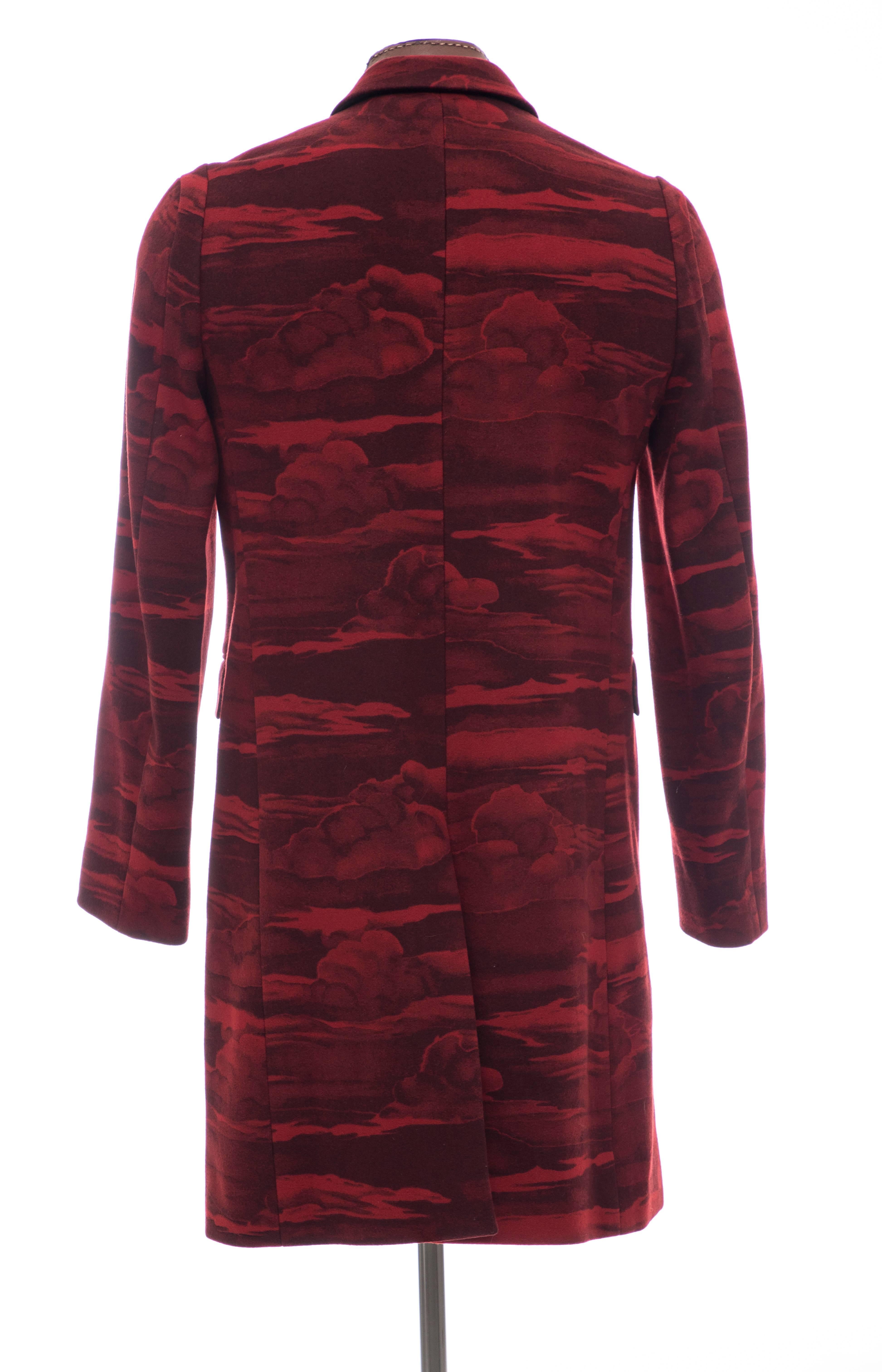 Kenzo Men's Runway Wool Red Cloud Print Coat, Fall 2013 2