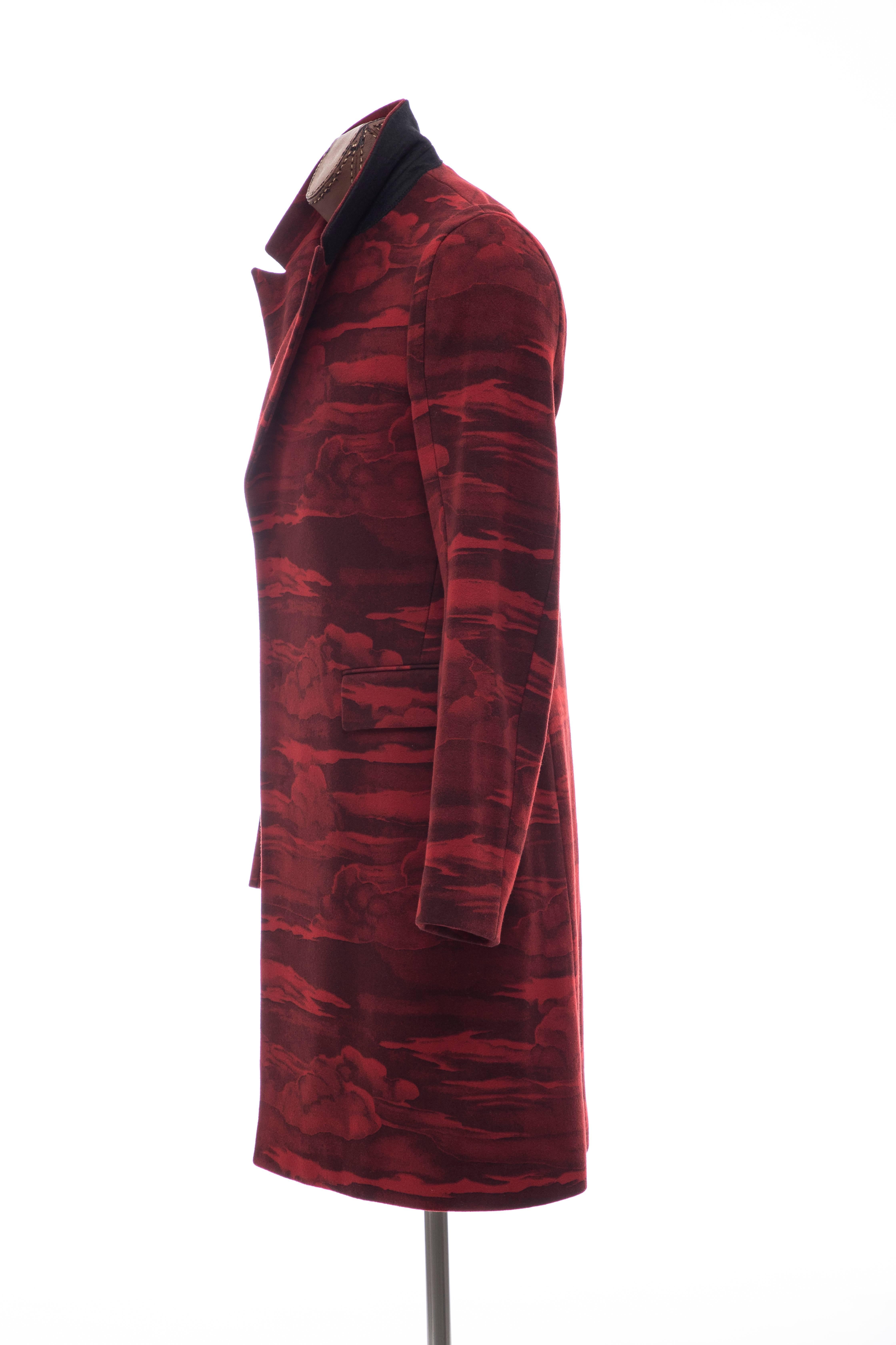 Kenzo Men's Runway Wool Red Cloud Print Coat, Fall 2013 4