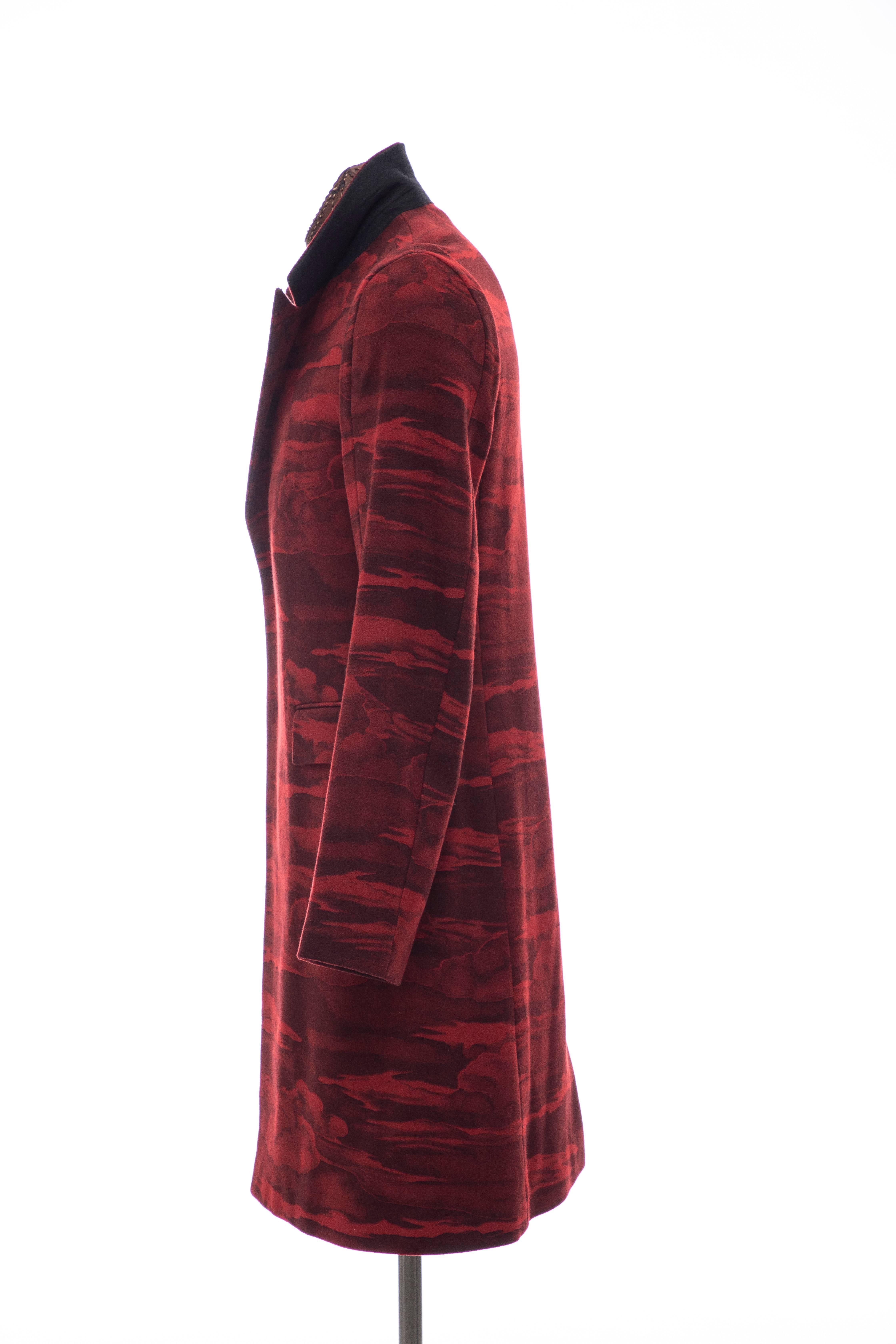 Kenzo Men's Runway Wool Red Cloud Print Coat, Fall 2013 5