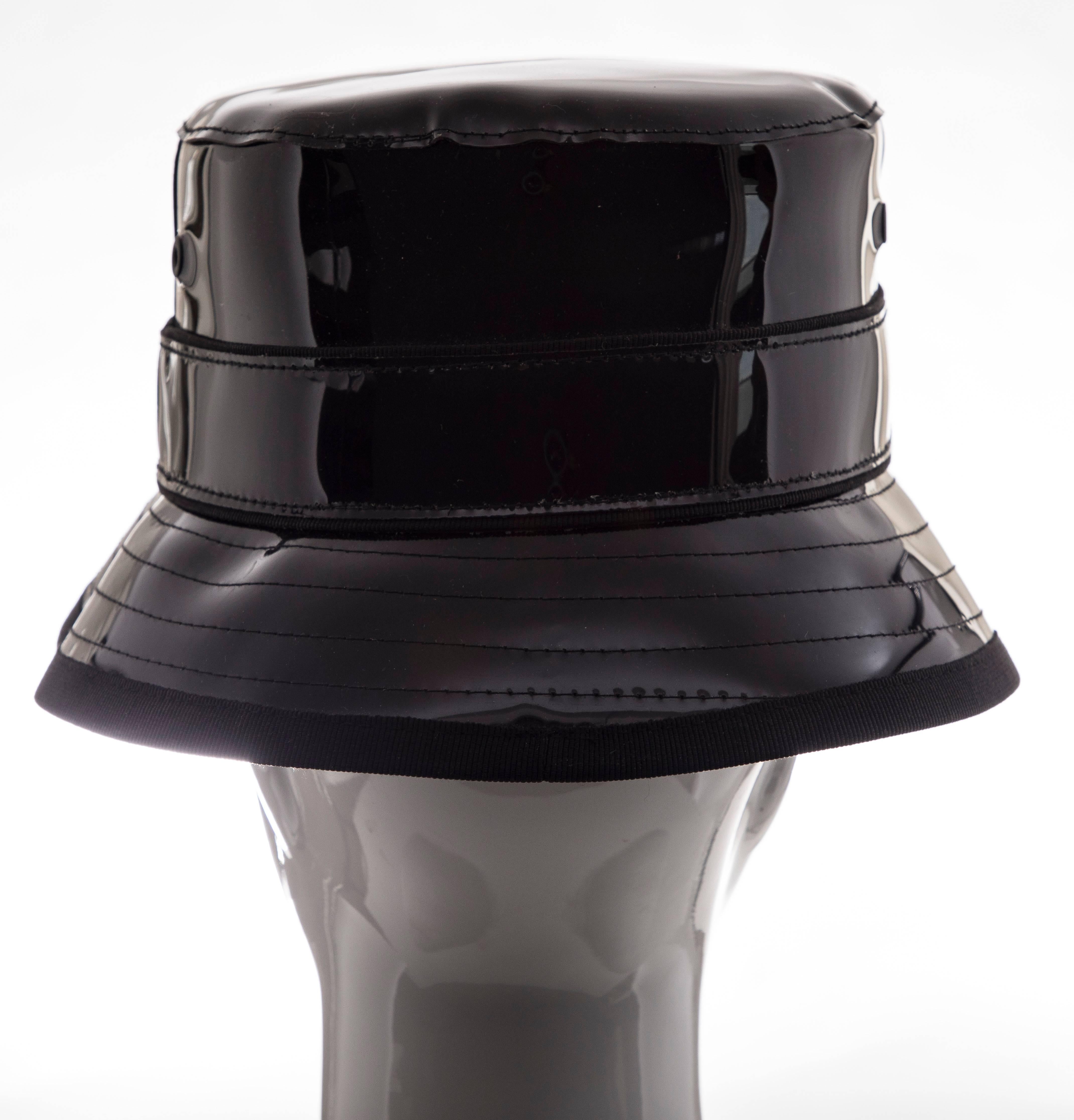 Givenchy Riccardo Tisci Runway Men's Black Patent Leather Bucket Hat, Spring 2017 2