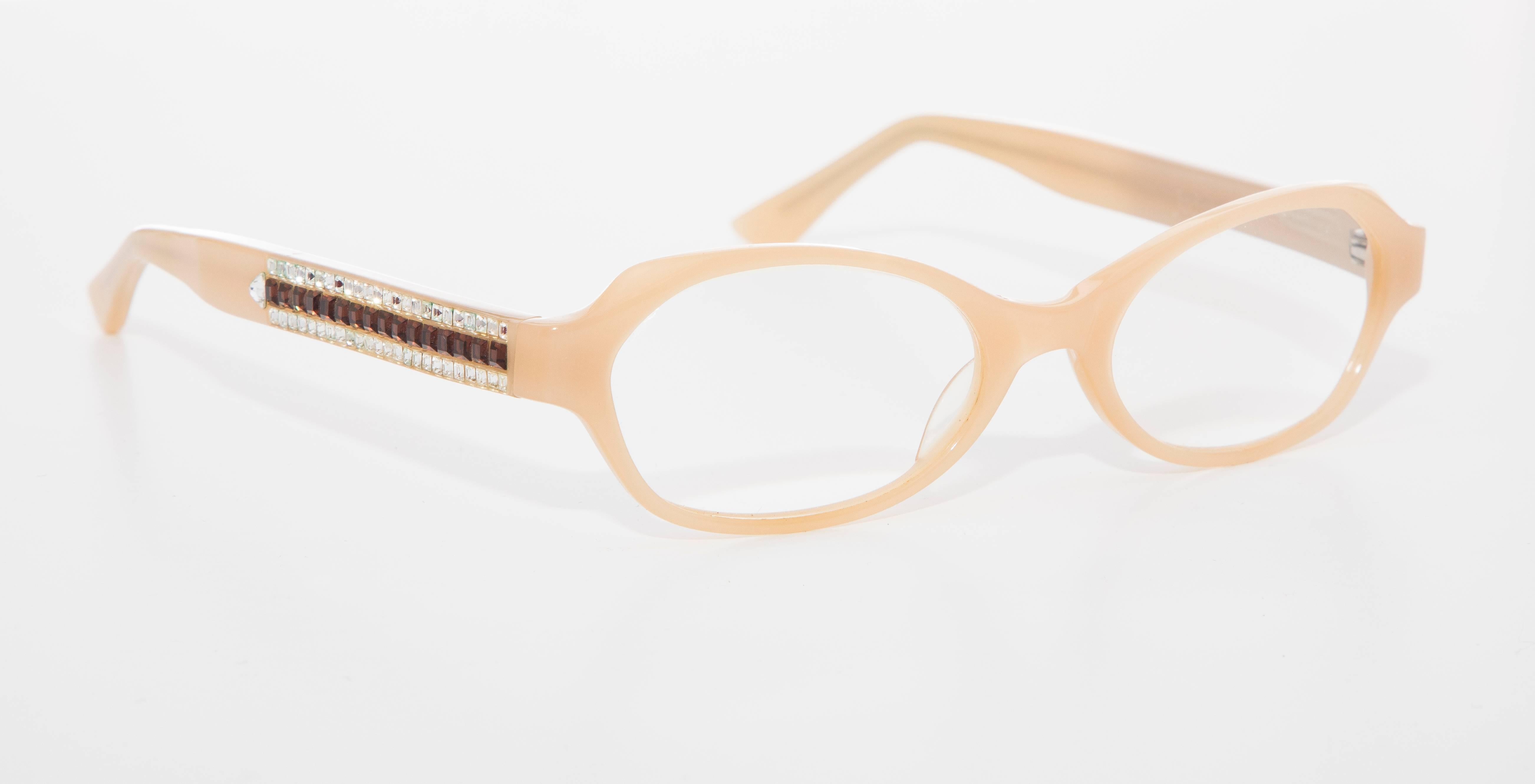 Beige Judith Leiber Readers Reading Glasses With Crystal Case For Sale