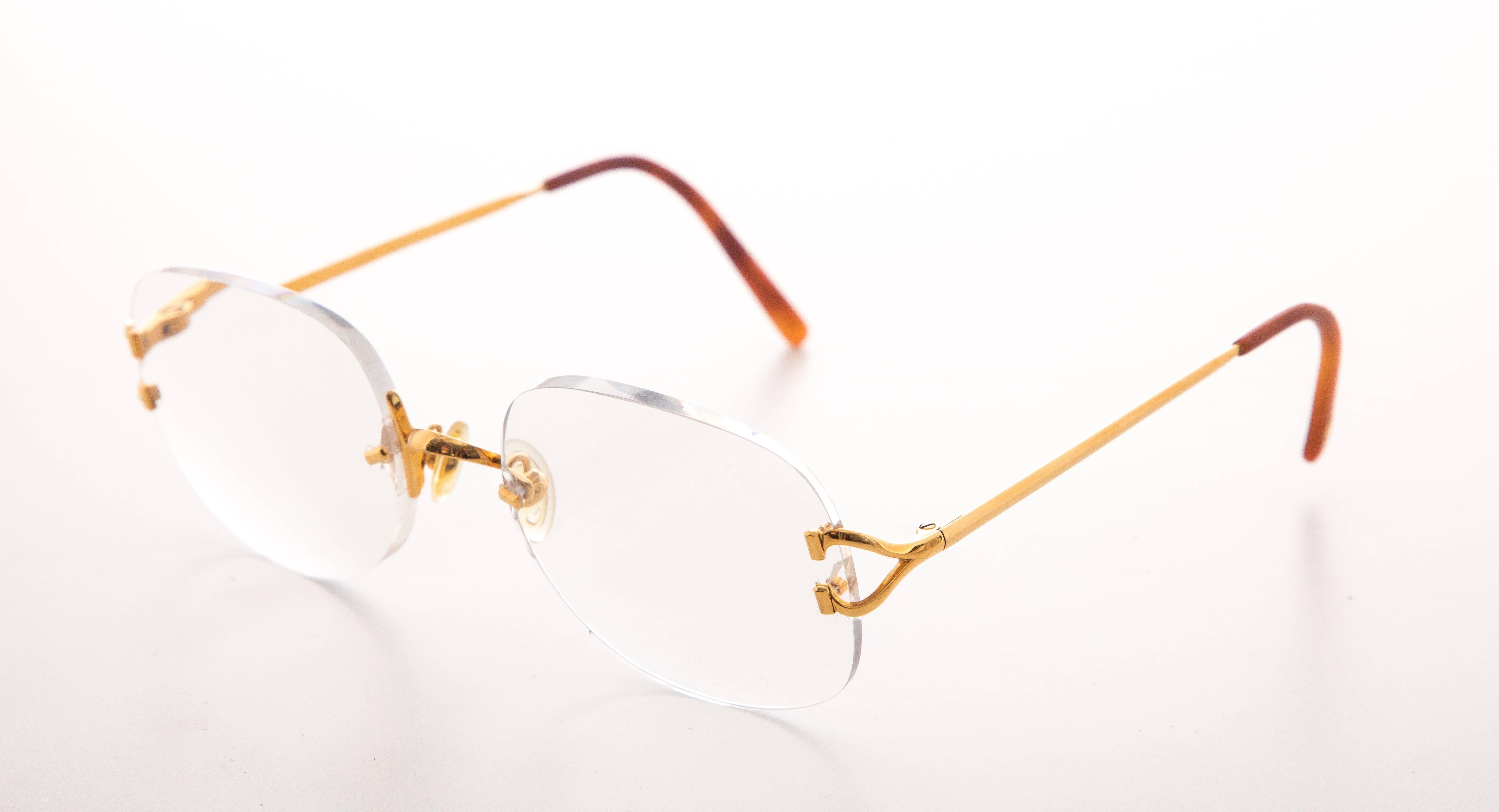 Cartier C Decor Gold Rimless Glasses, Circa 1990s In Excellent Condition In Cincinnati, OH