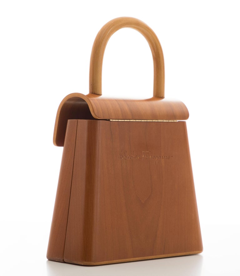 Salvatore Ferragamo Gancini Top Handle Cherry Wood Handbag, Circa