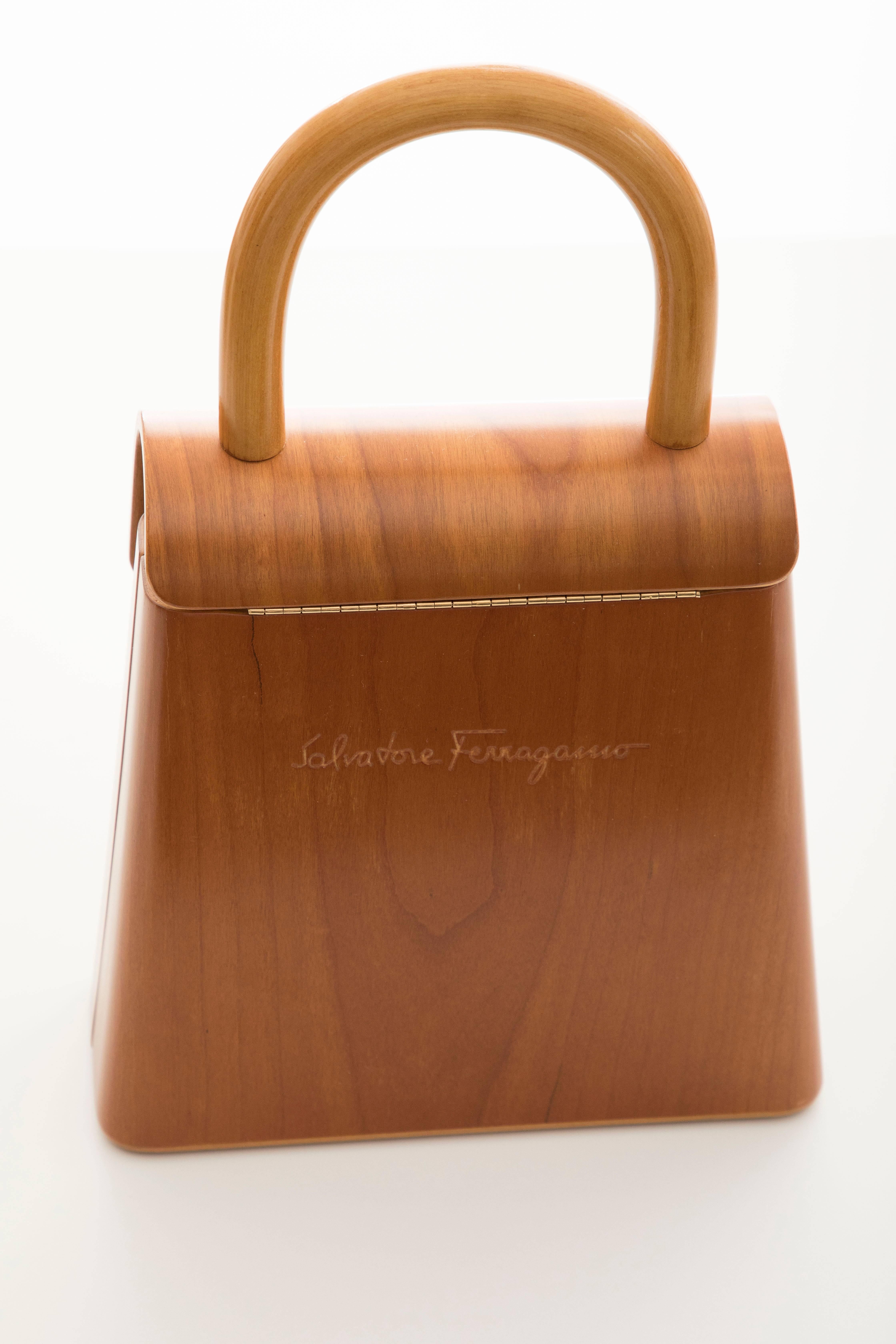Salvatore Ferragamo Gancini Top Handle Cherry Wood Handbag, Circa 1997 - 1998 3