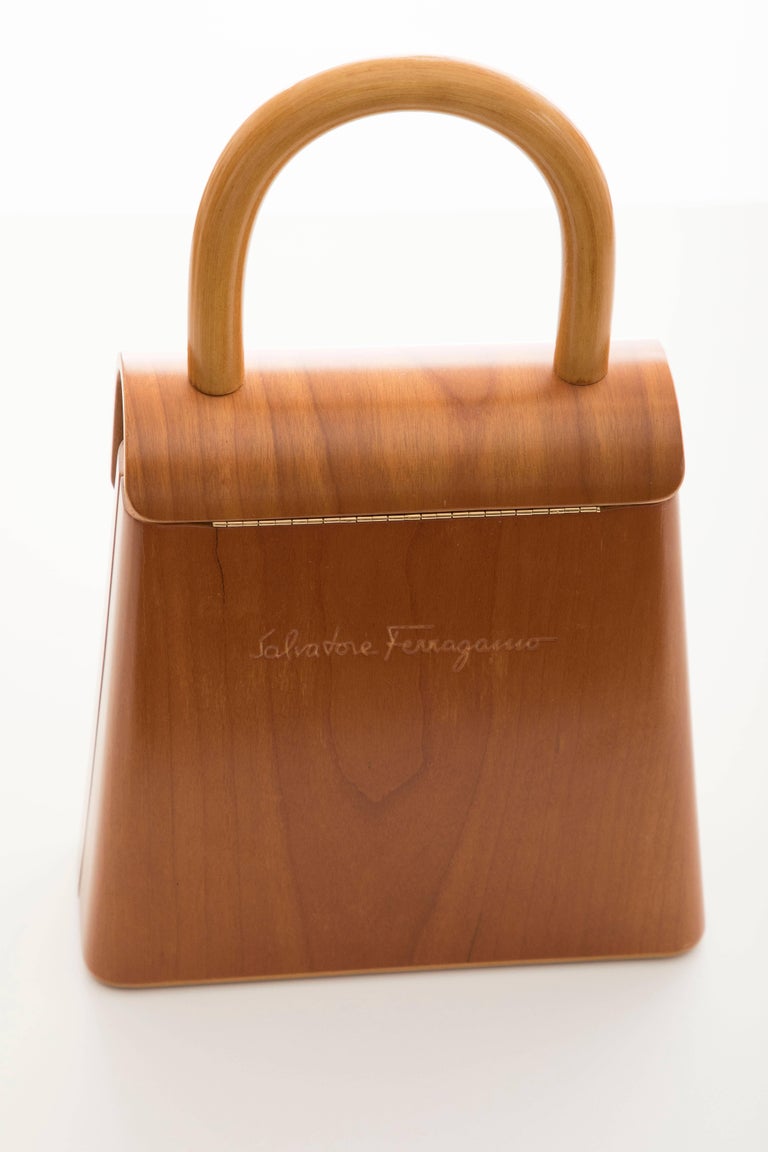 Salvatore Ferragamo Gancini Top Handle Cherry Wood Handbag, Circa 1997 ...
