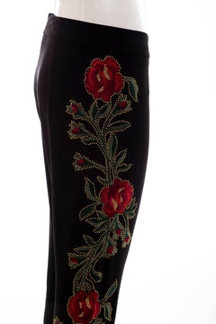Moschino Runway Black Floral Embroidered & Gold Studded Pants, Fall 2013