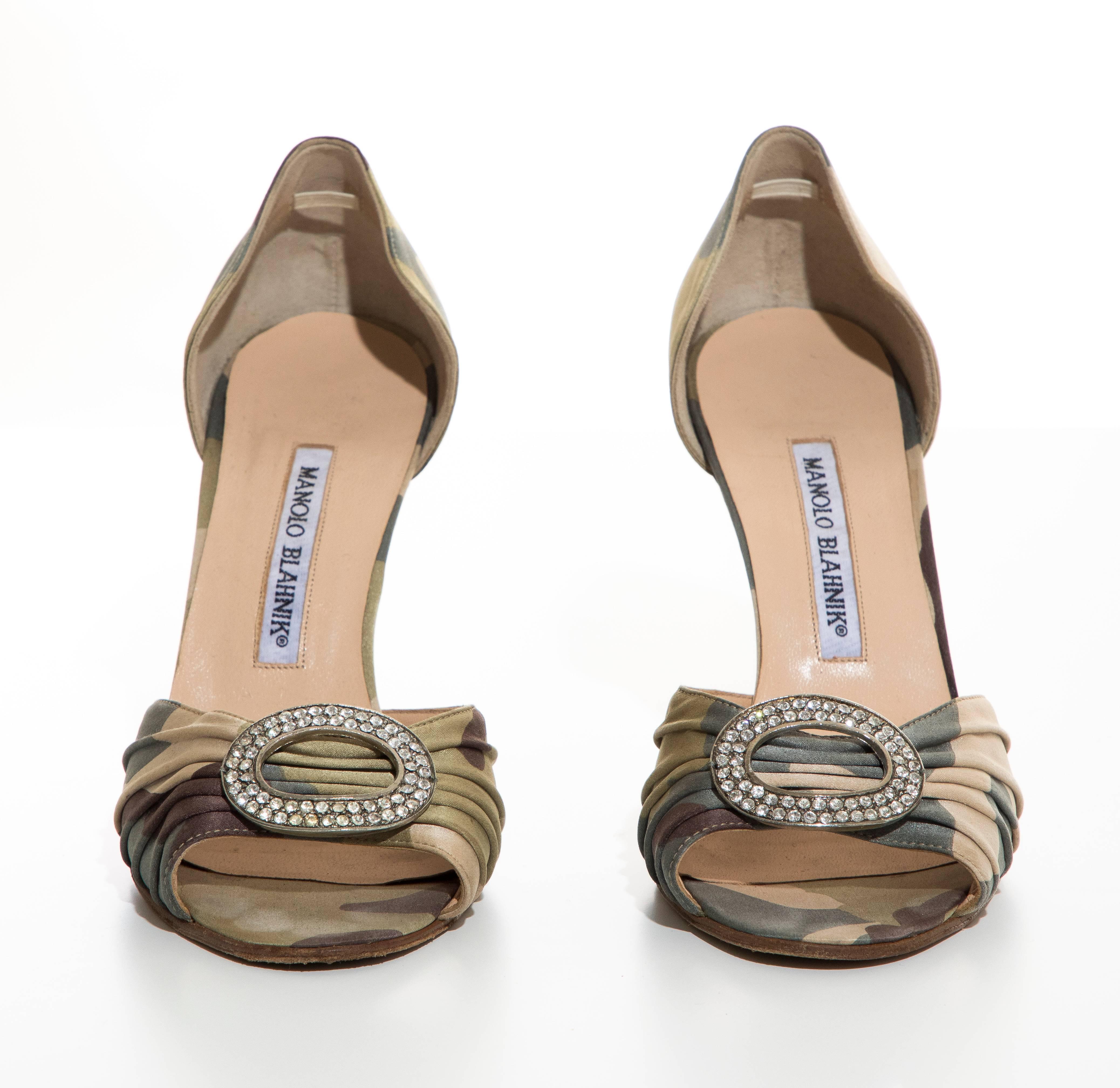 Manolo Blahnik Satin Camouflage d'Orsay Peep - Toe Pumps 1