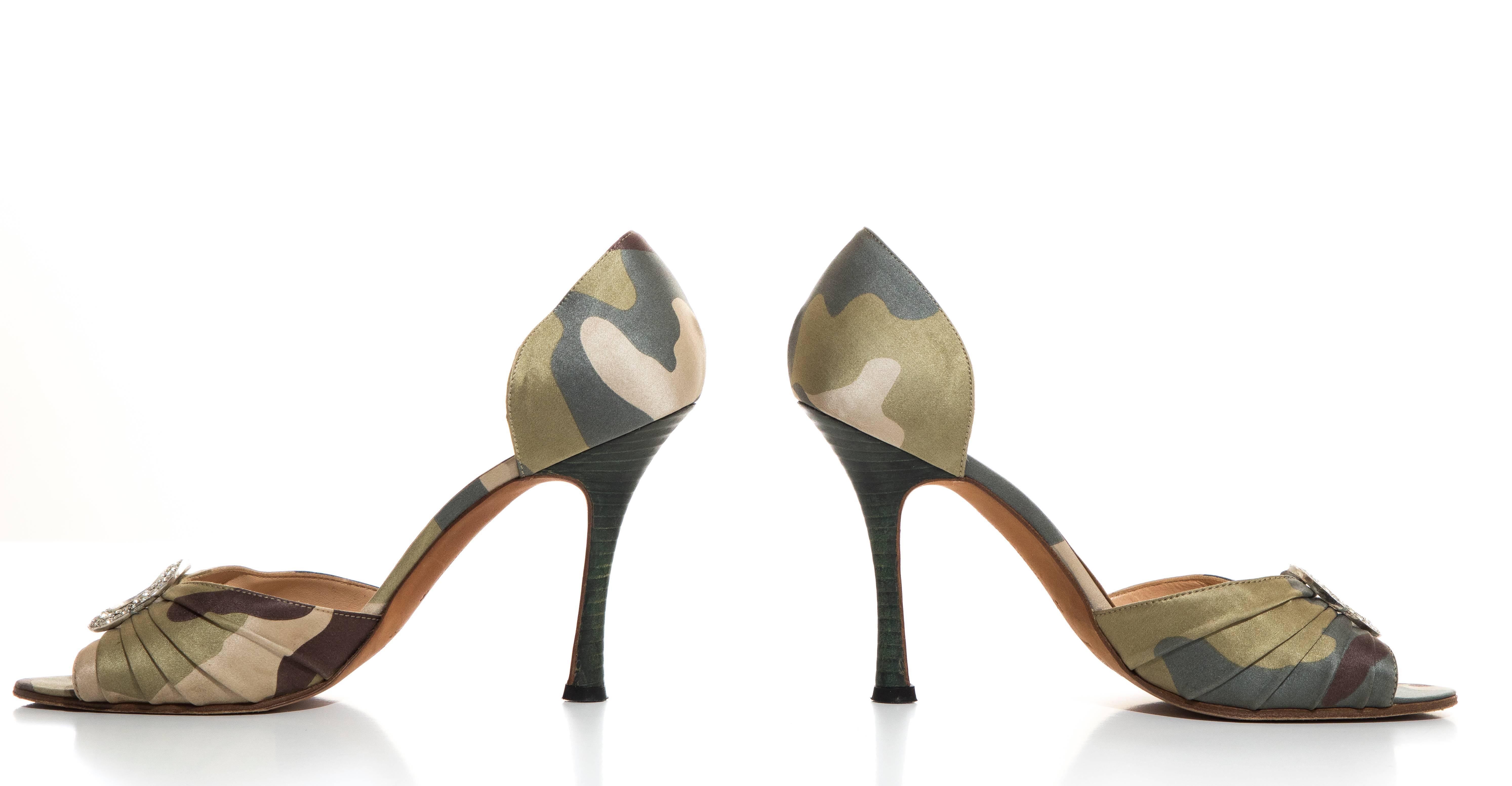 Manolo Blahnik Satin Camouflage d'Orsay Peep - Toe Pumps 2