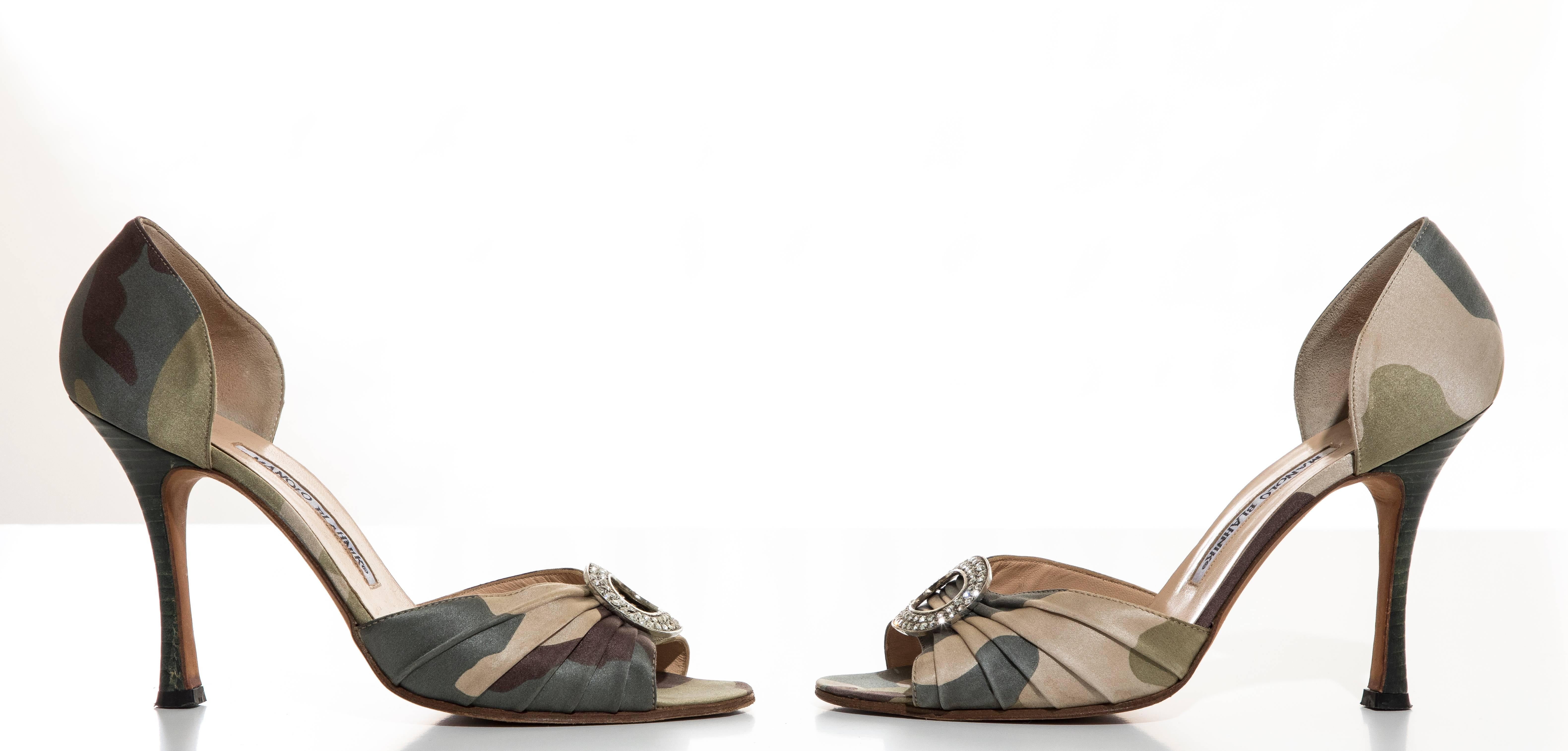 Manolo Blahnik Satin Camouflage d'Orsay Peep - Toe Pumps 3