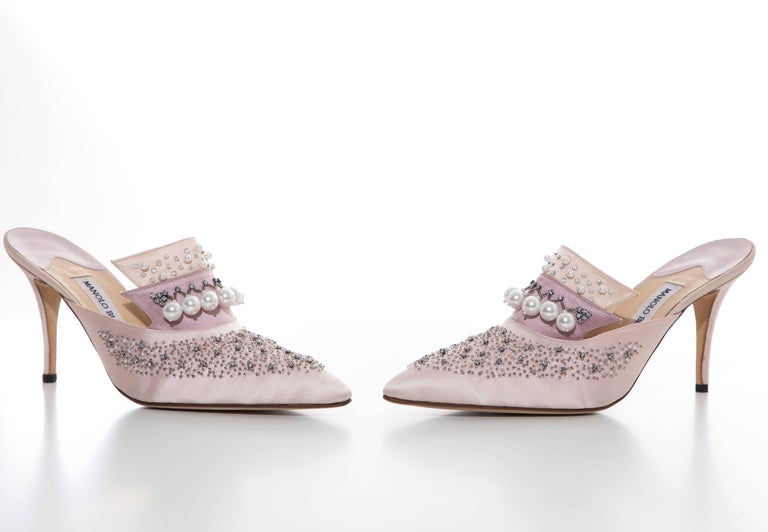 manolo blahnik satin mules