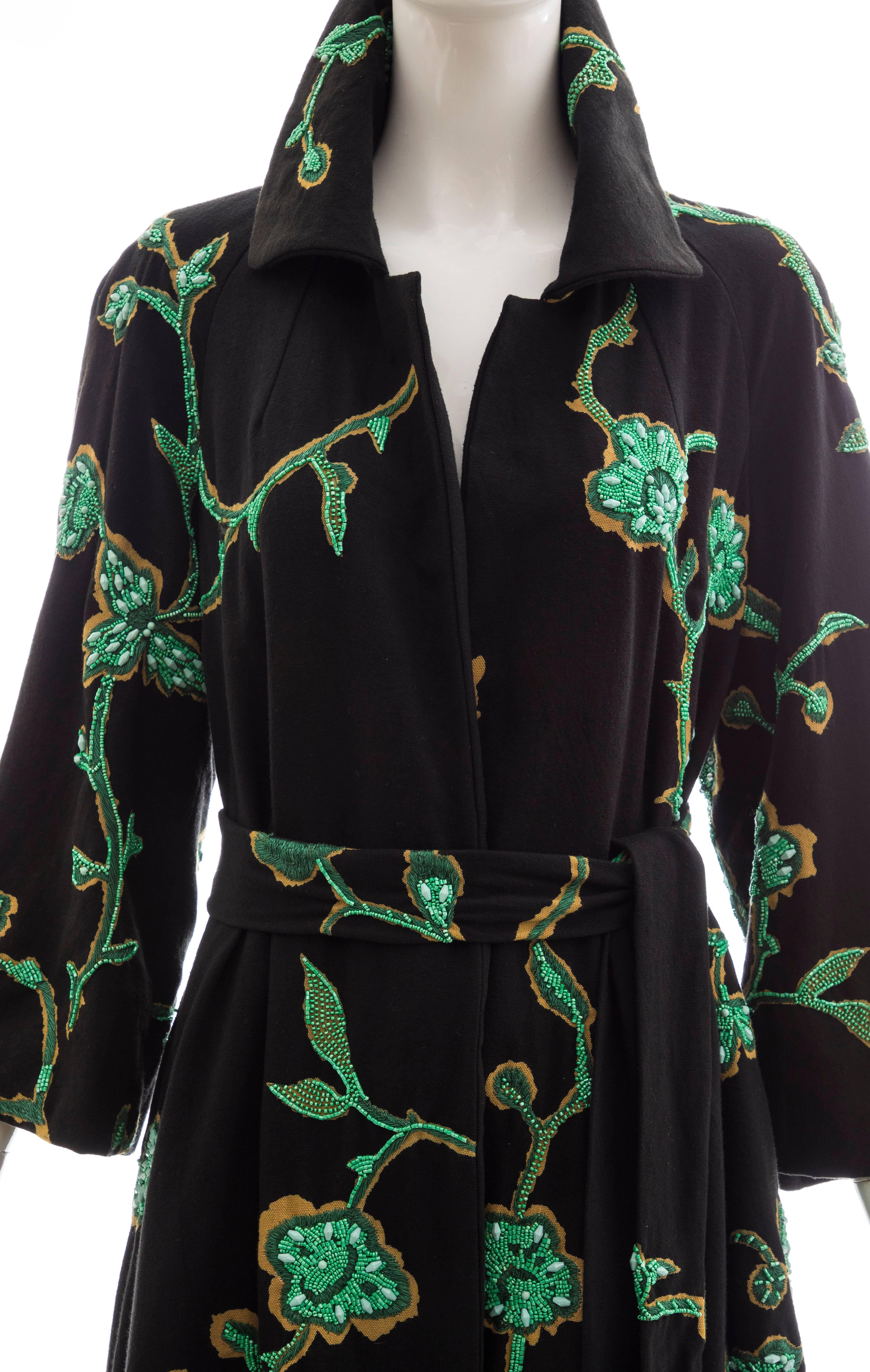 Dries Van Noten Runway Black Cotton Embroidered Beaded Coat, Fall 2005 In Excellent Condition For Sale In Cincinnati, OH