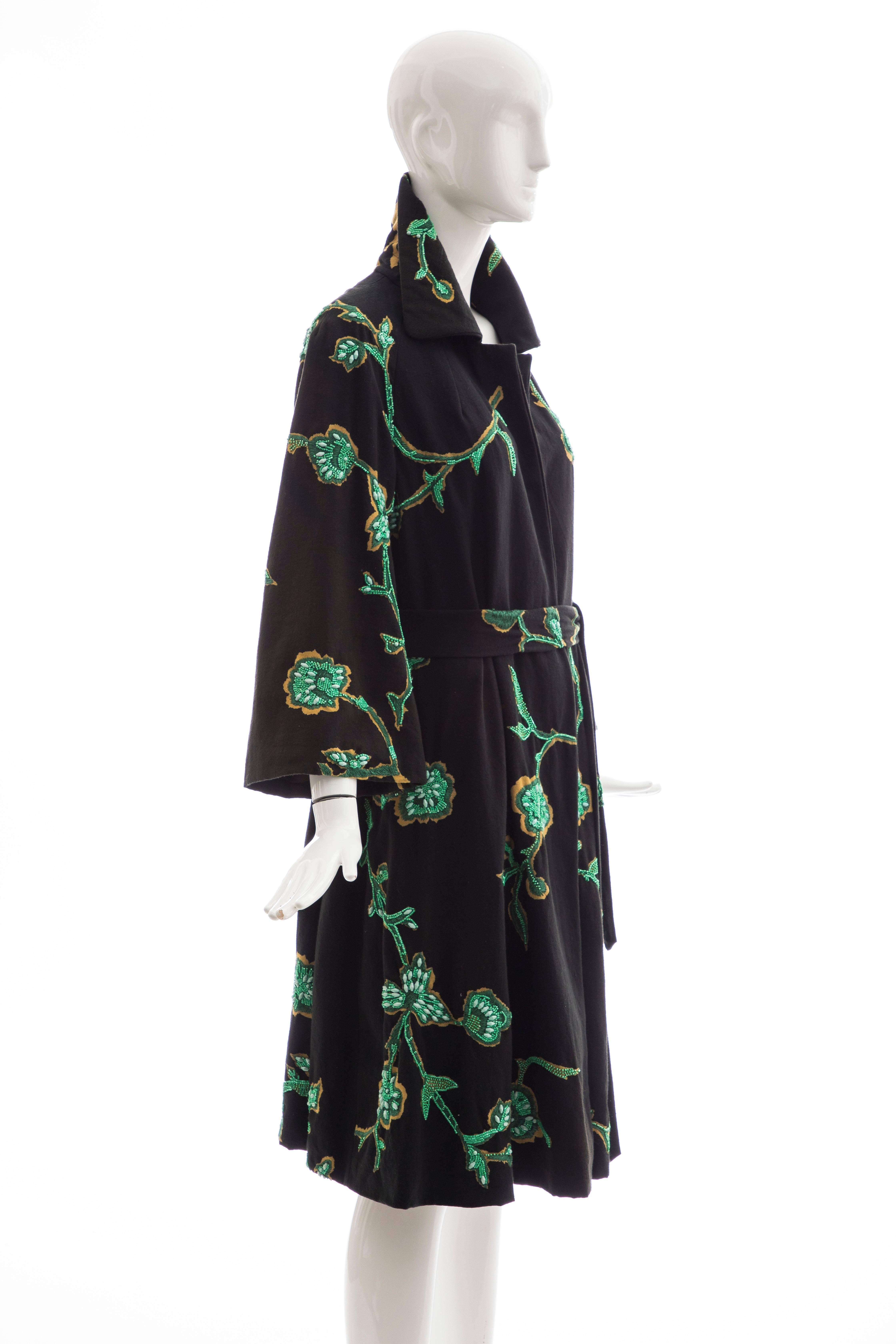 Women's Dries Van Noten Runway Black Cotton Embroidered Beaded Coat, Fall 2005 For Sale