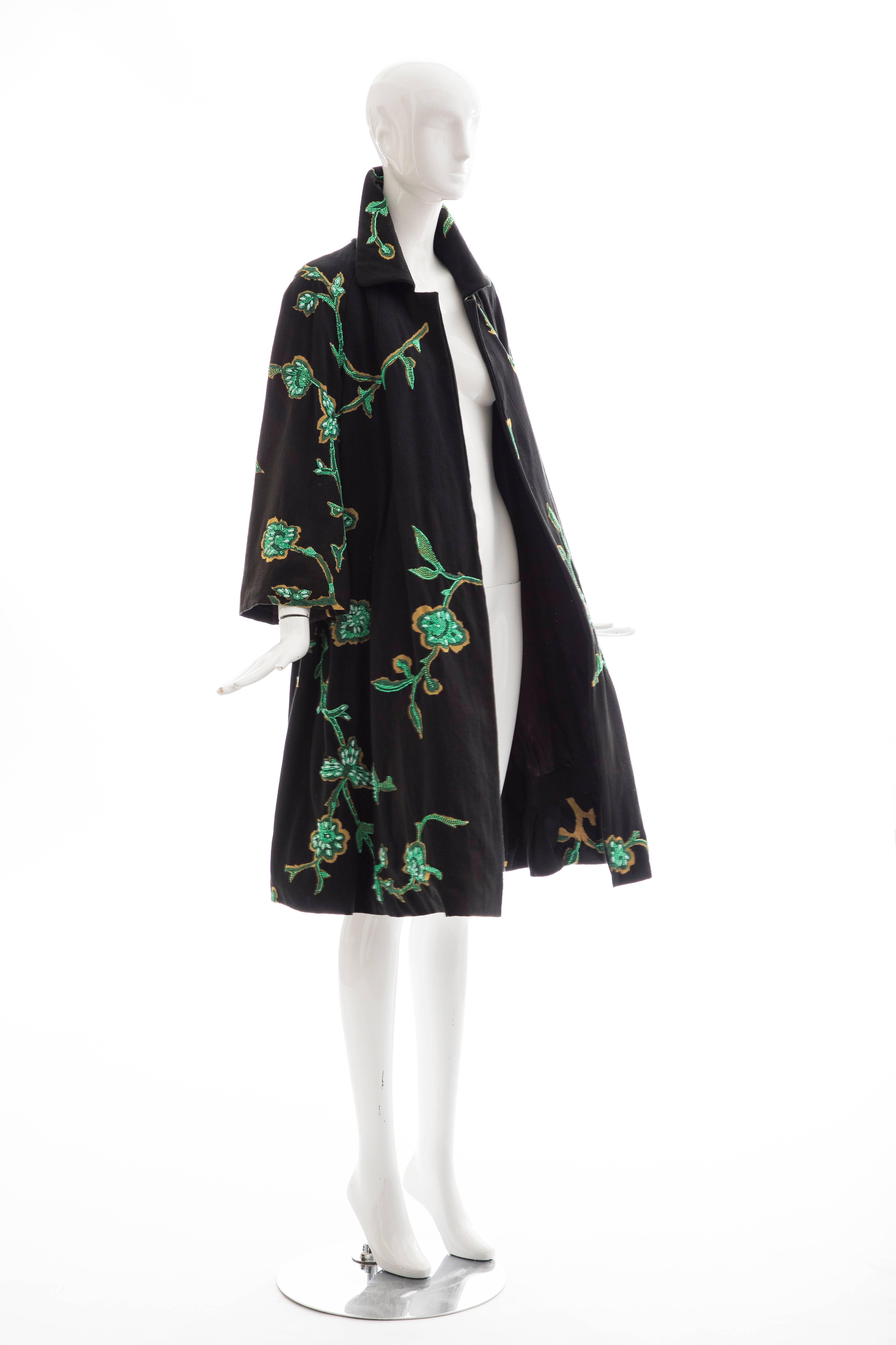 Dries Van Noten Runway Black Cotton Embroidered Beaded Coat, Fall 2005 For Sale 13