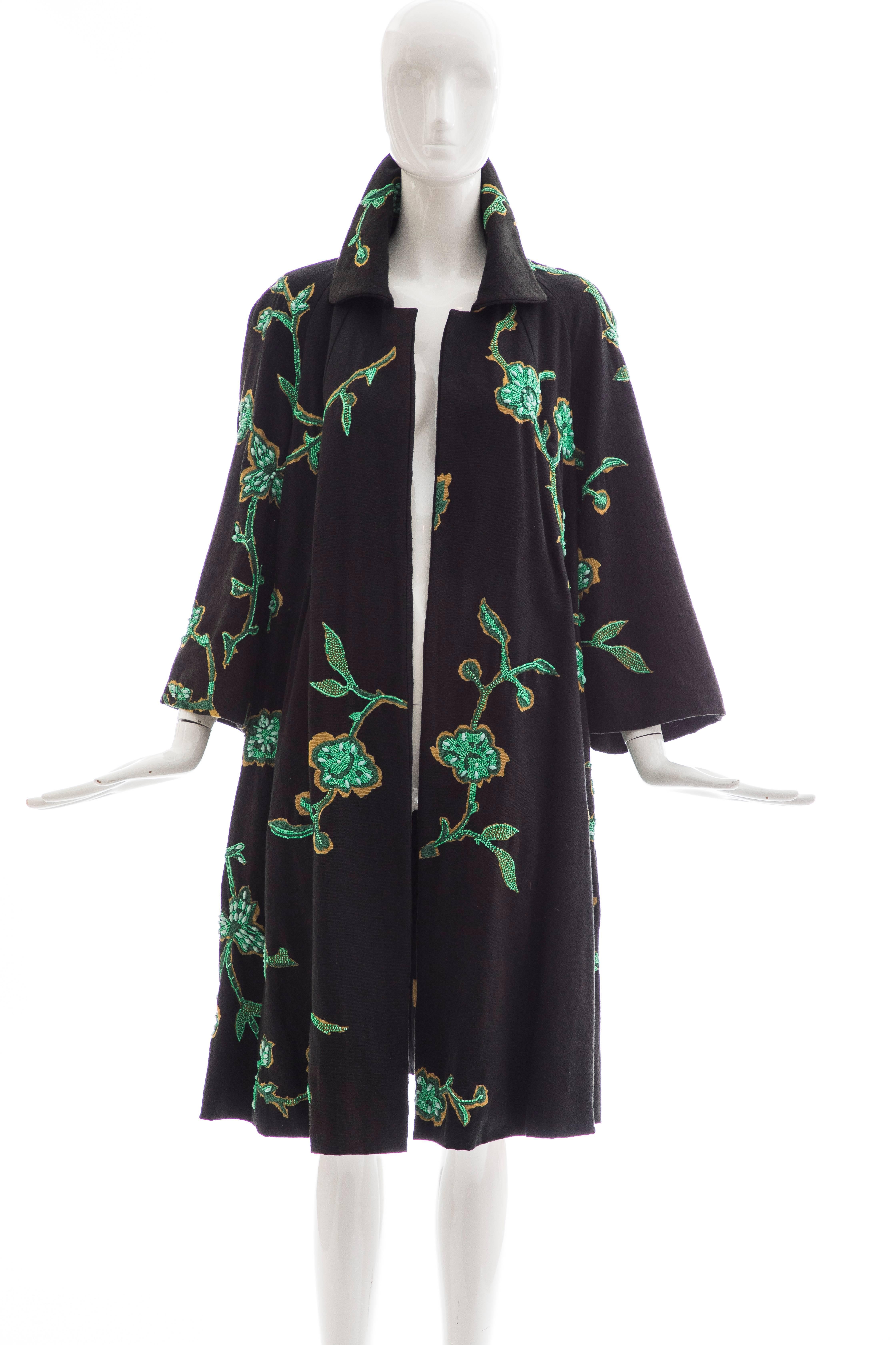 Dries Van Noten Runway Black Cotton Embroidered Beaded Coat, Fall 2005 For Sale 14