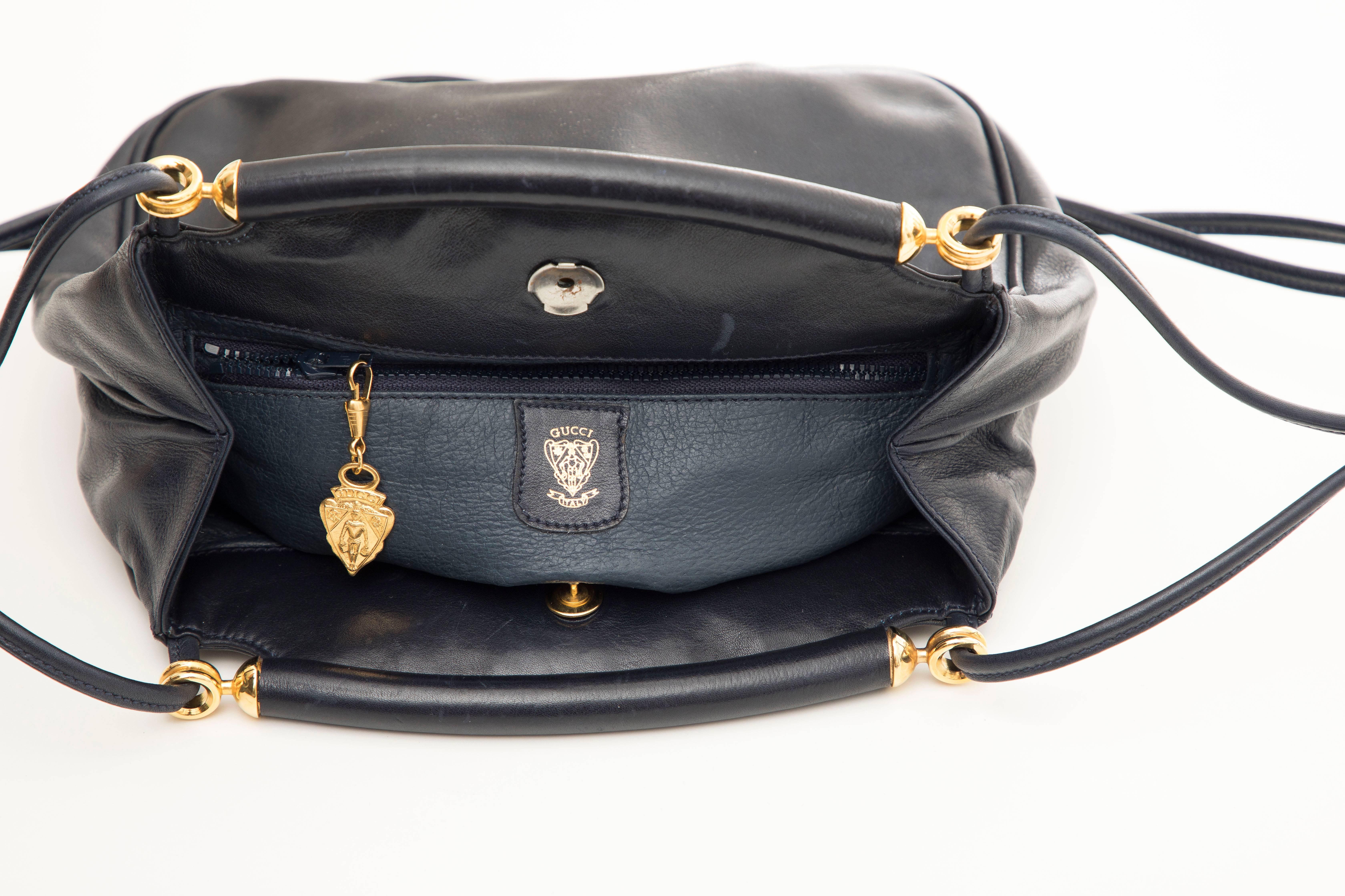 Gucci Navy Blue Leather Shoulder Bag, Circa 1970's 9