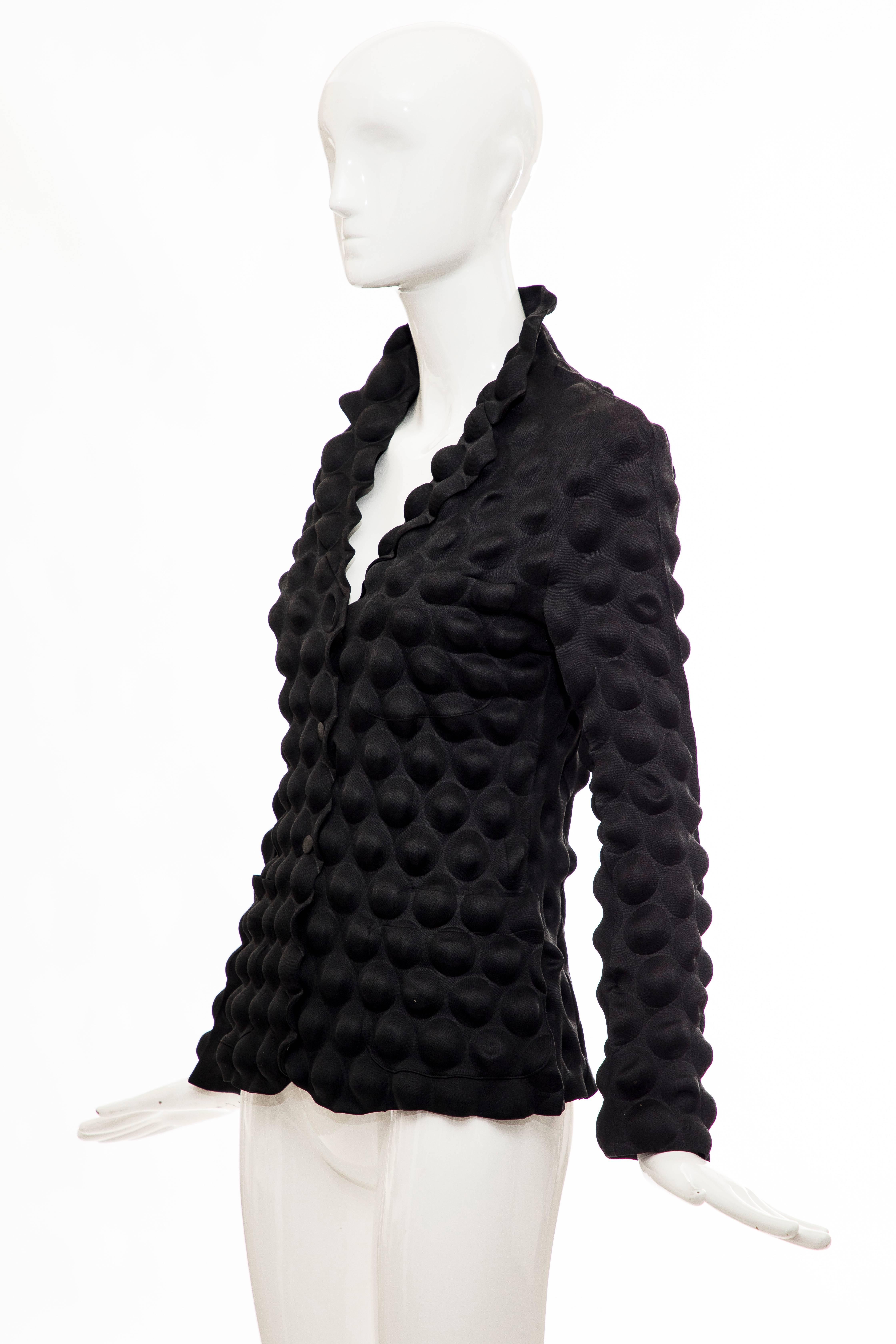 Issey Miyake Black Egg Carton Snap Front Blazer, Fall 2000 For Sale 4