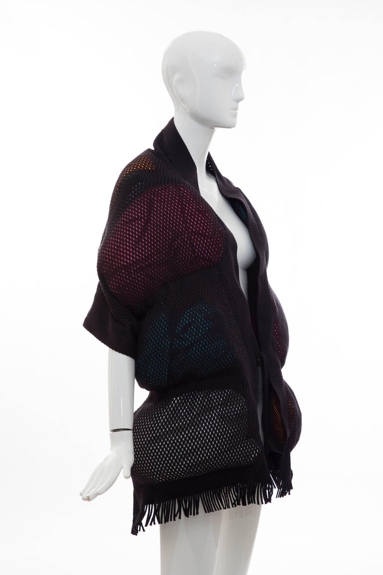 Issey Miyake Runway Nylon Cotton Open Knit Overlay Puffer Scarf, Fall