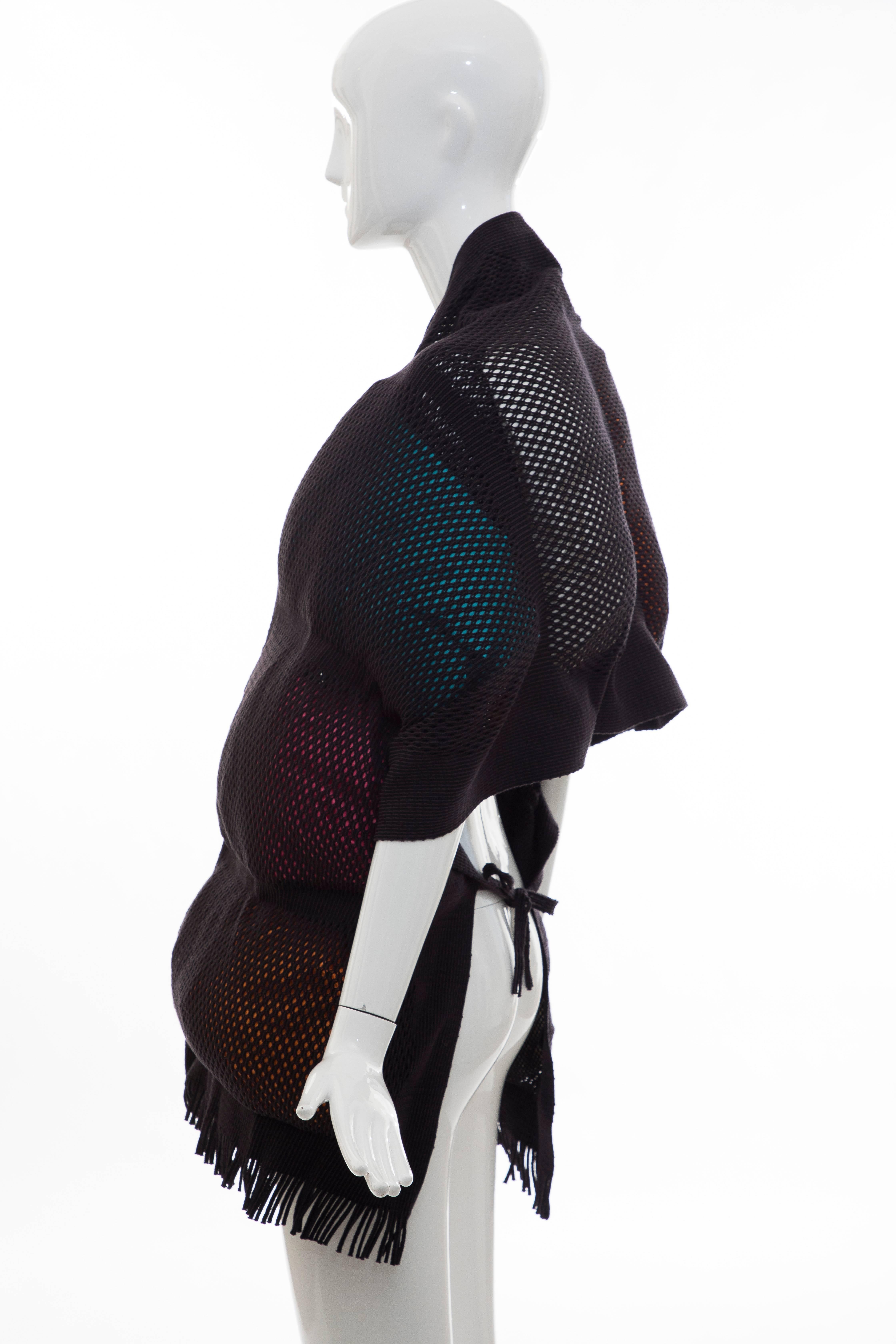 Black Issey Miyake Runway Nylon Cotton Open Knit Overlay Puffer Scarf, Fall 2012 For Sale