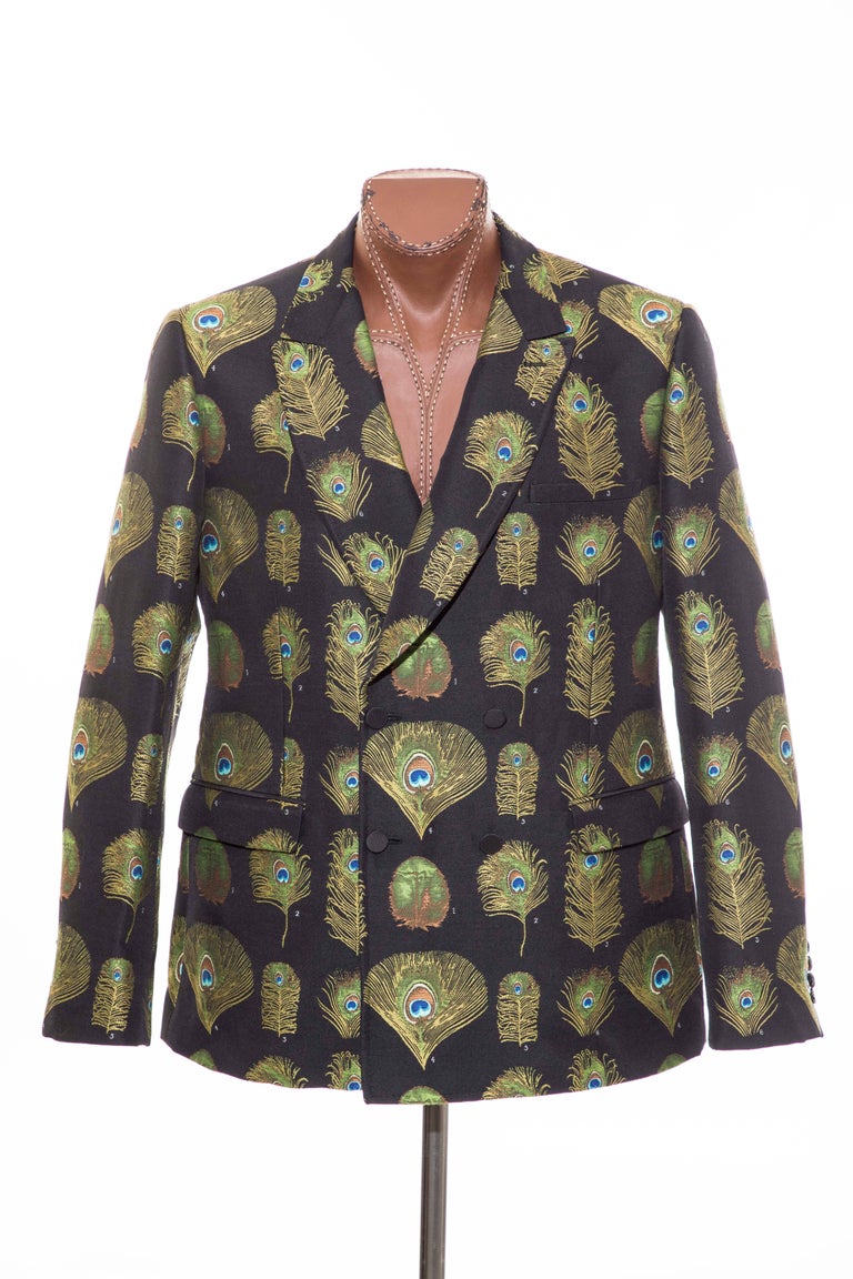 Alexander McQueen Men's Double Breasted Peacock Feather Blazer, Fall 2017