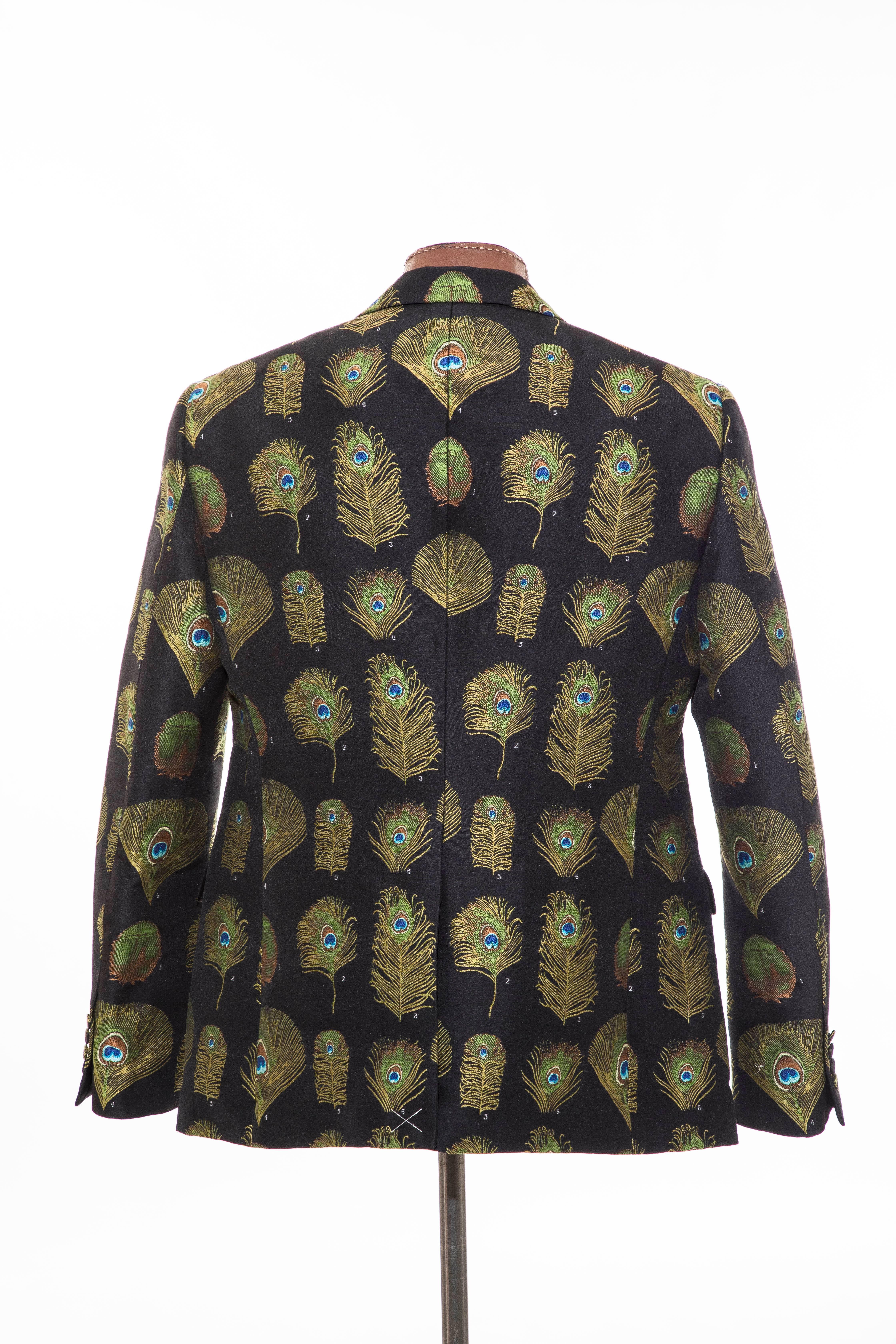 Alexander McQueen Men's Double Breasted Peacock Feather Blazer, Fall 2017 In Excellent Condition In Cincinnati, OH