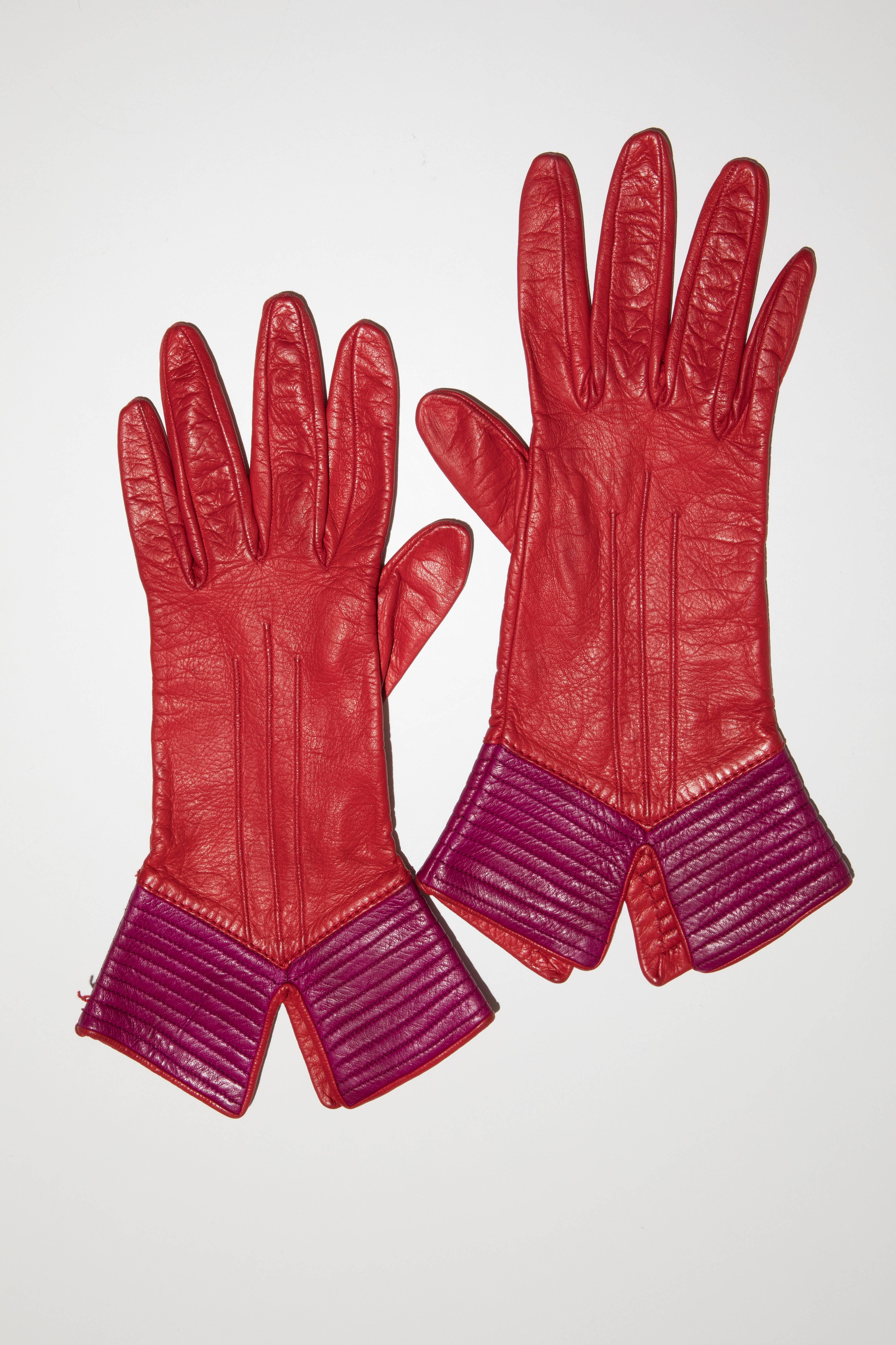 color block leather gloves