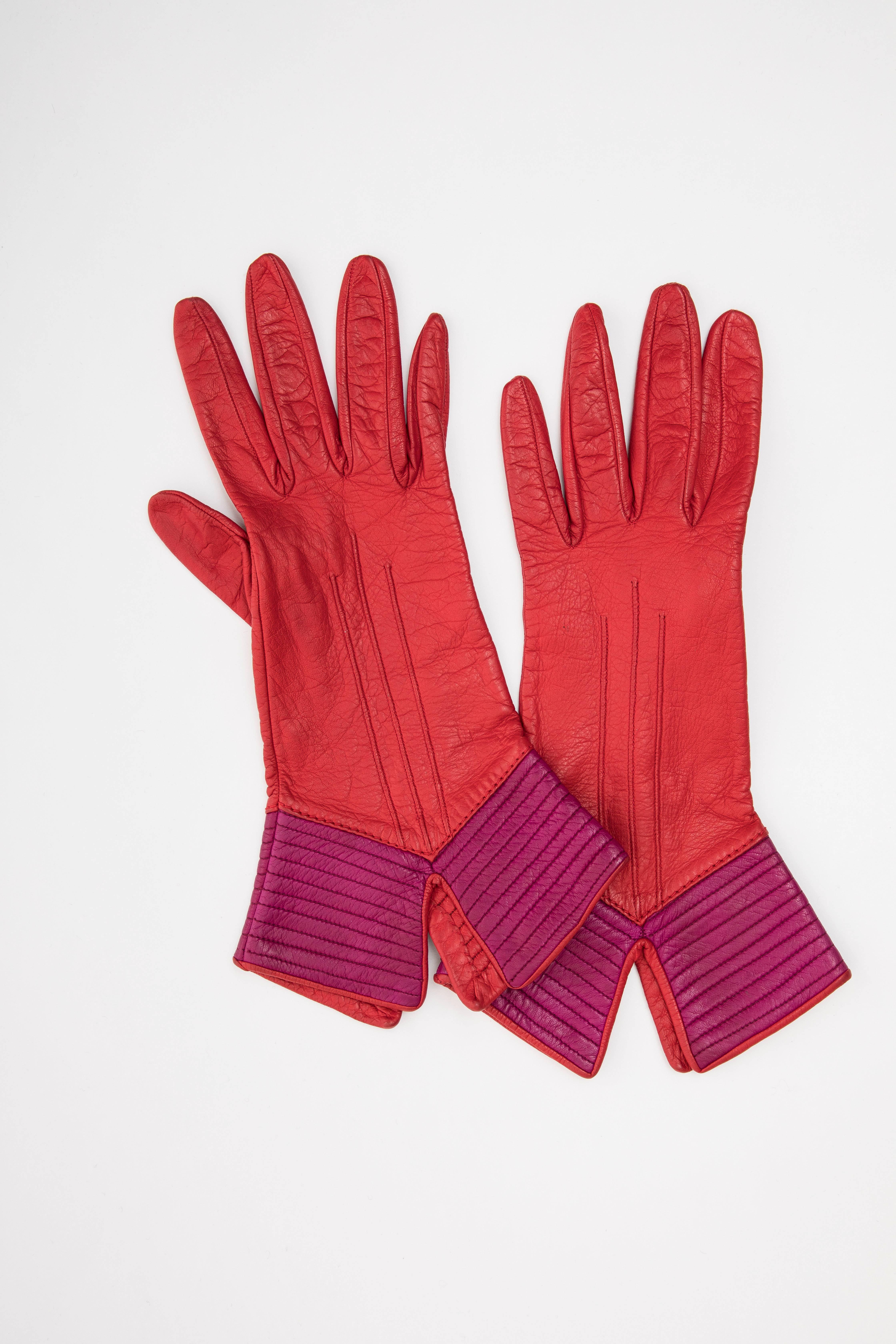 ysl red leather gloves