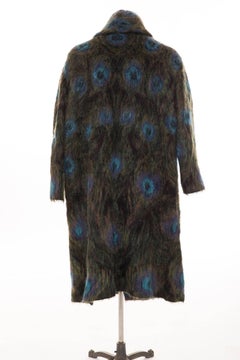 Alexander McQueen Runway Men's Mohair Nylon Peacock Feather Coat, Fall 2017