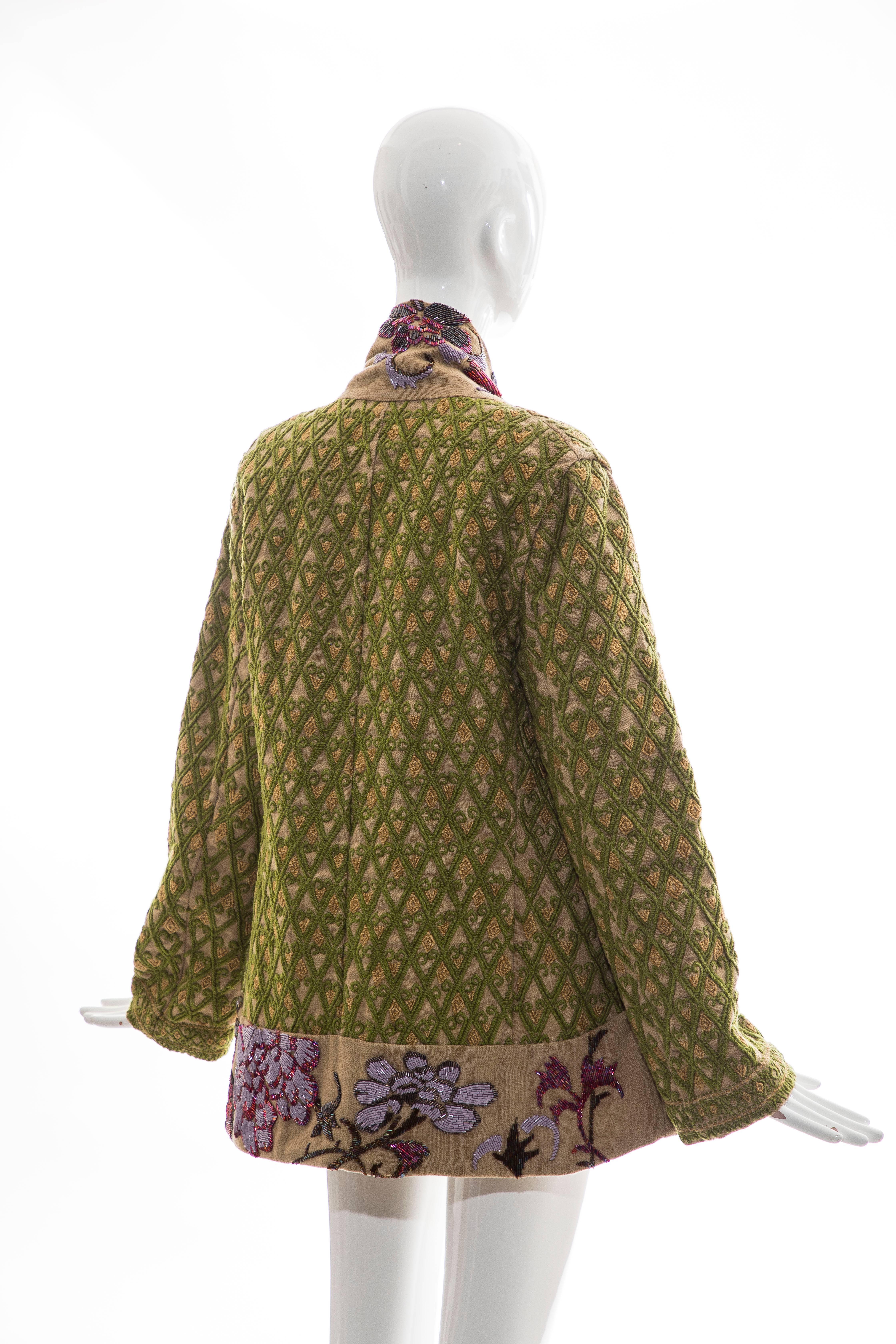 Dries Van Noten Runway Hemp Wool Floral Embroidered Beaded Jacket, Fall 2003 In Excellent Condition In Cincinnati, OH