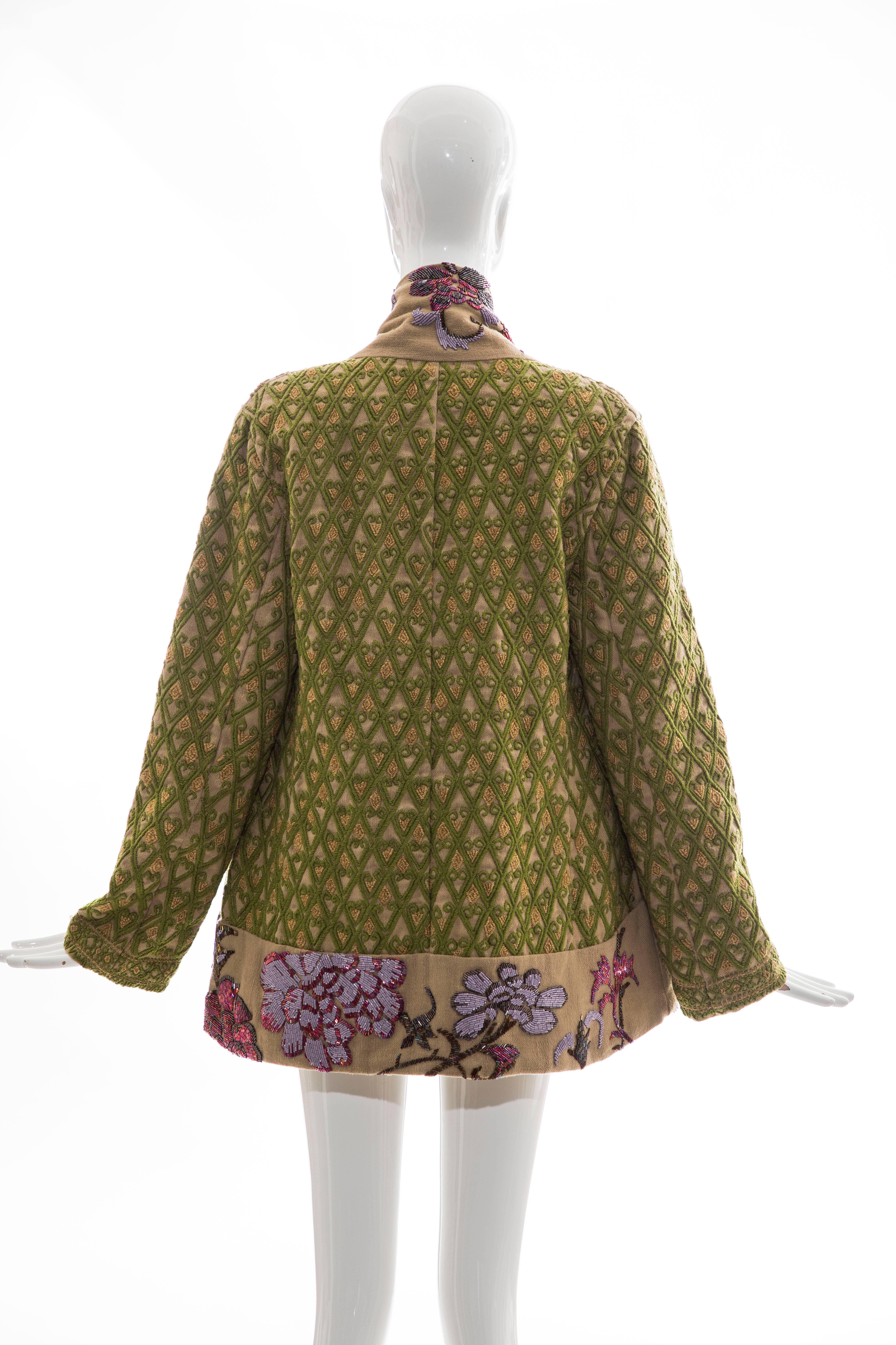 Women's or Men's Dries Van Noten Runway Hemp Wool Floral Embroidered Beaded Jacket, Fall 2003