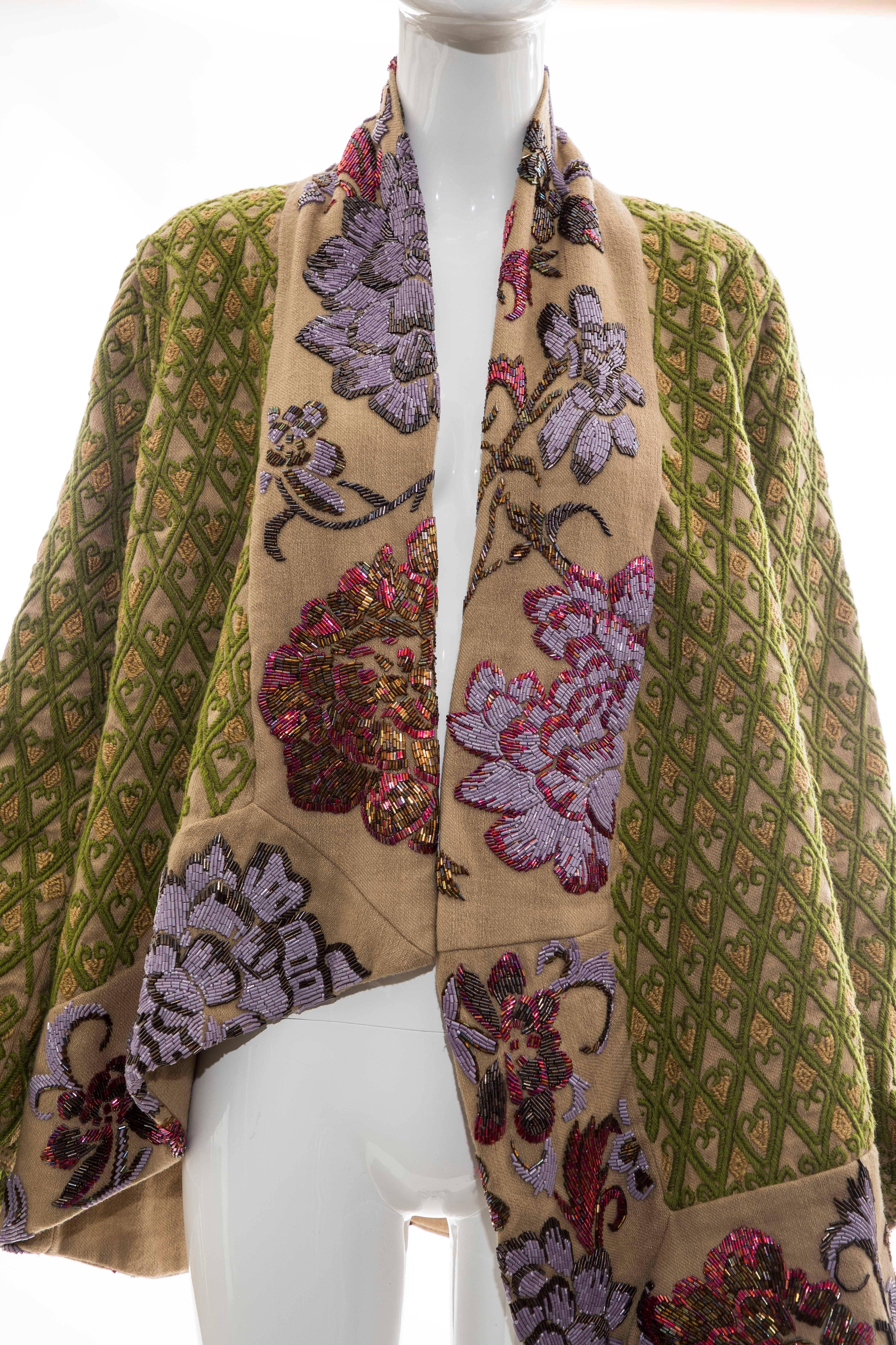 Dries Van Noten Runway Hemp Wool Floral Embroidered Beaded Jacket, Fall 2003 1