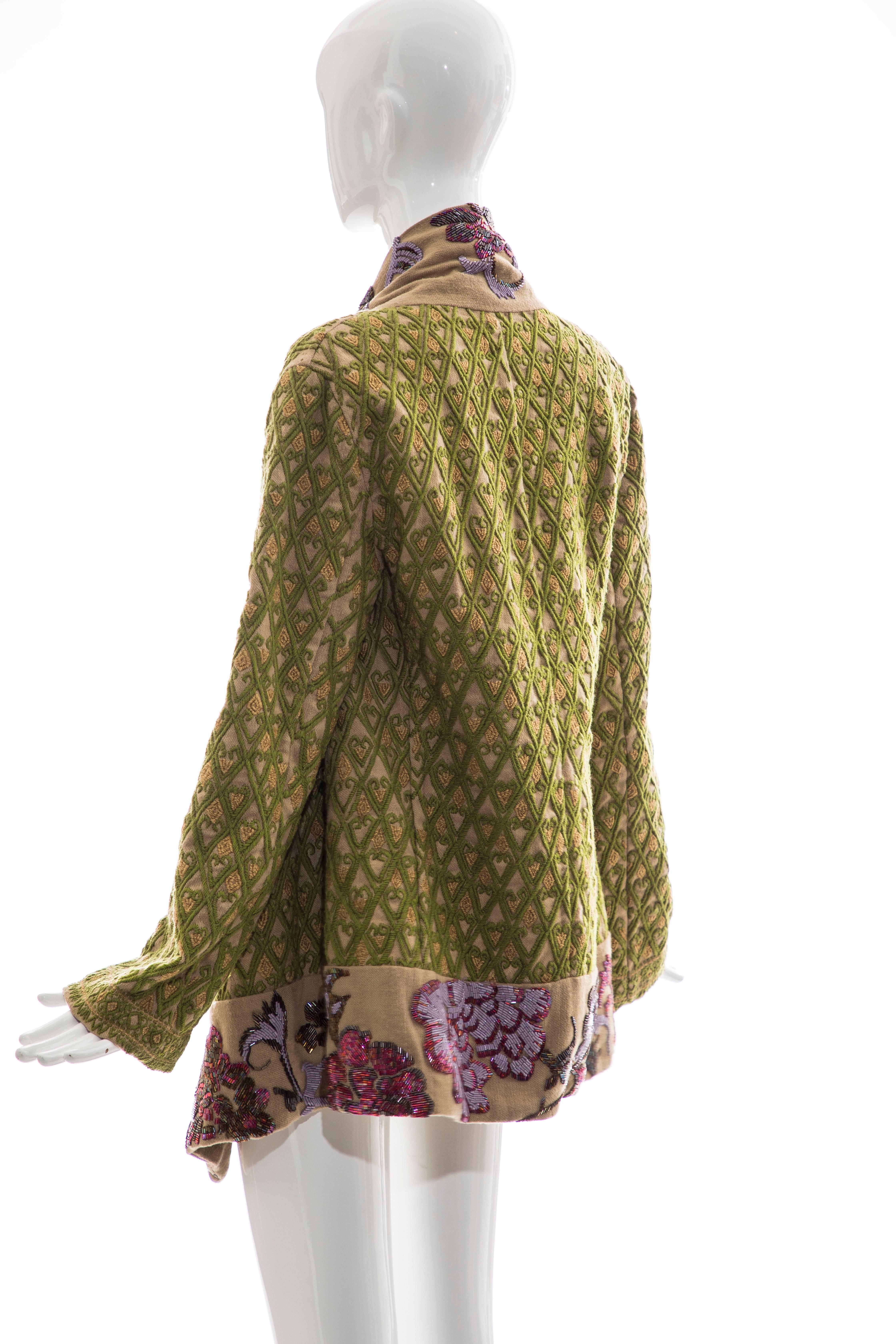 Dries Van Noten Runway Hemp Wool Floral Embroidered Beaded Jacket, Fall 2003 3