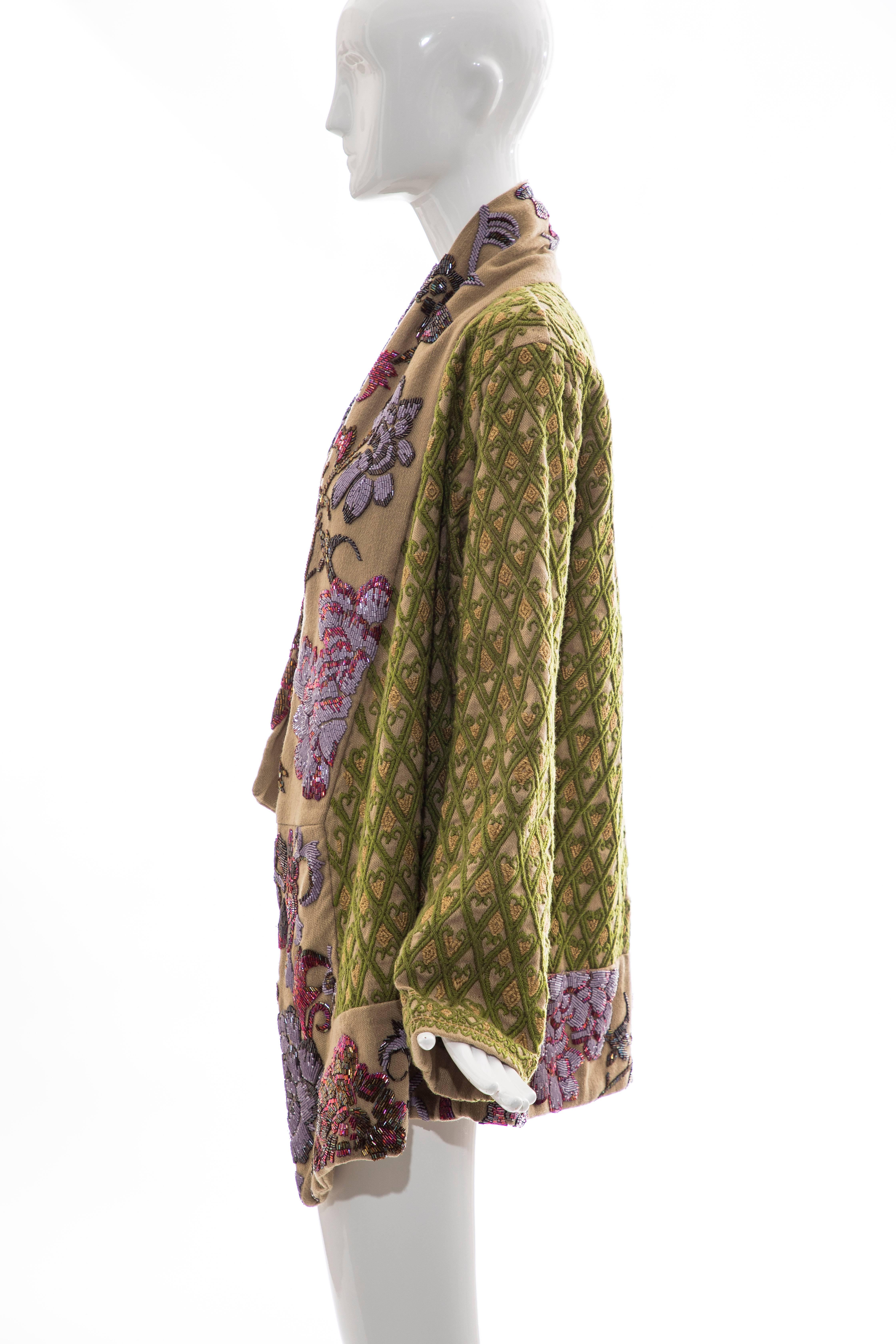 Dries Van Noten Runway Hemp Wool Floral Embroidered Beaded Jacket, Fall 2003 4