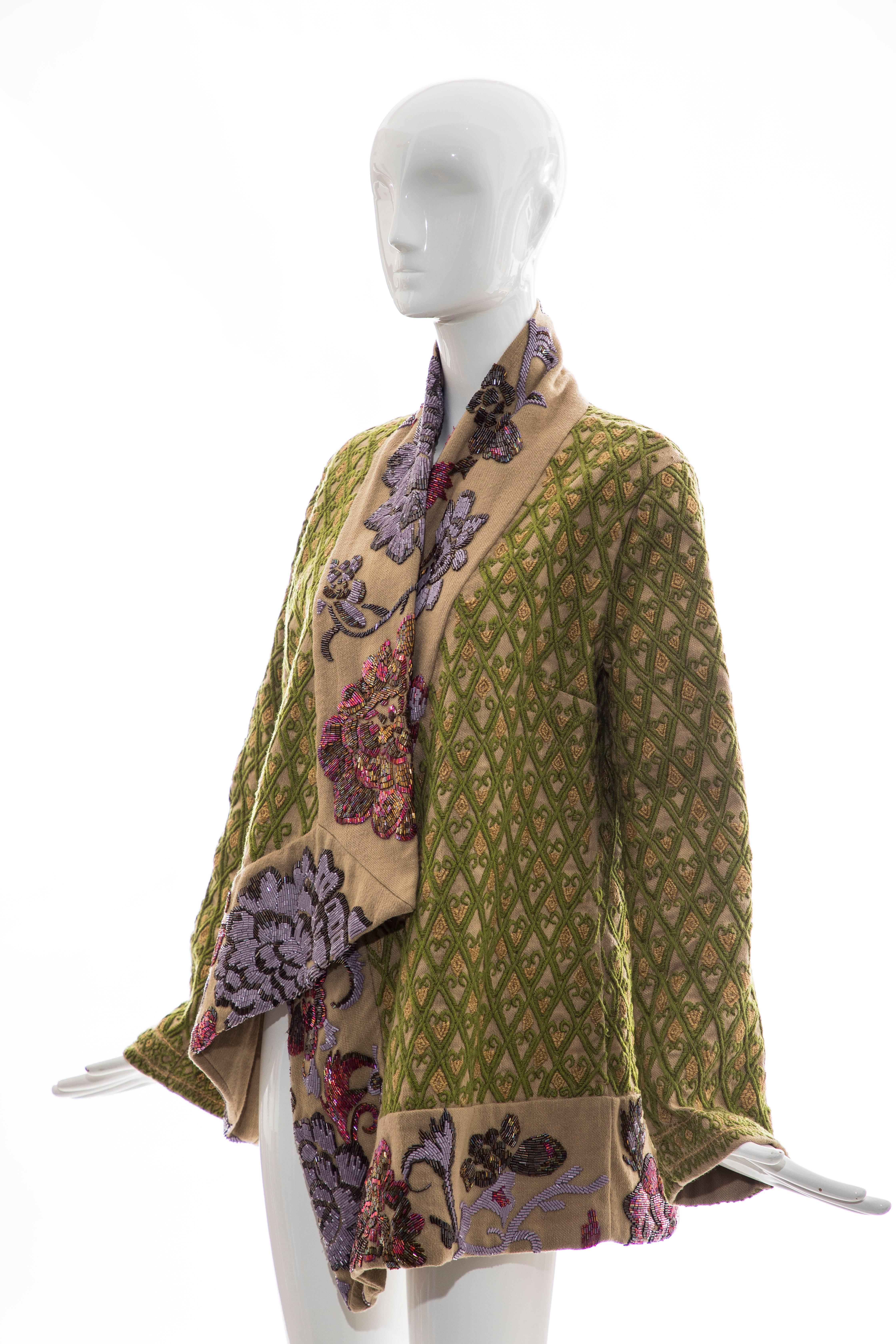 Dries Van Noten Runway Hemp Wool Floral Embroidered Beaded Jacket, Fall 2003 5