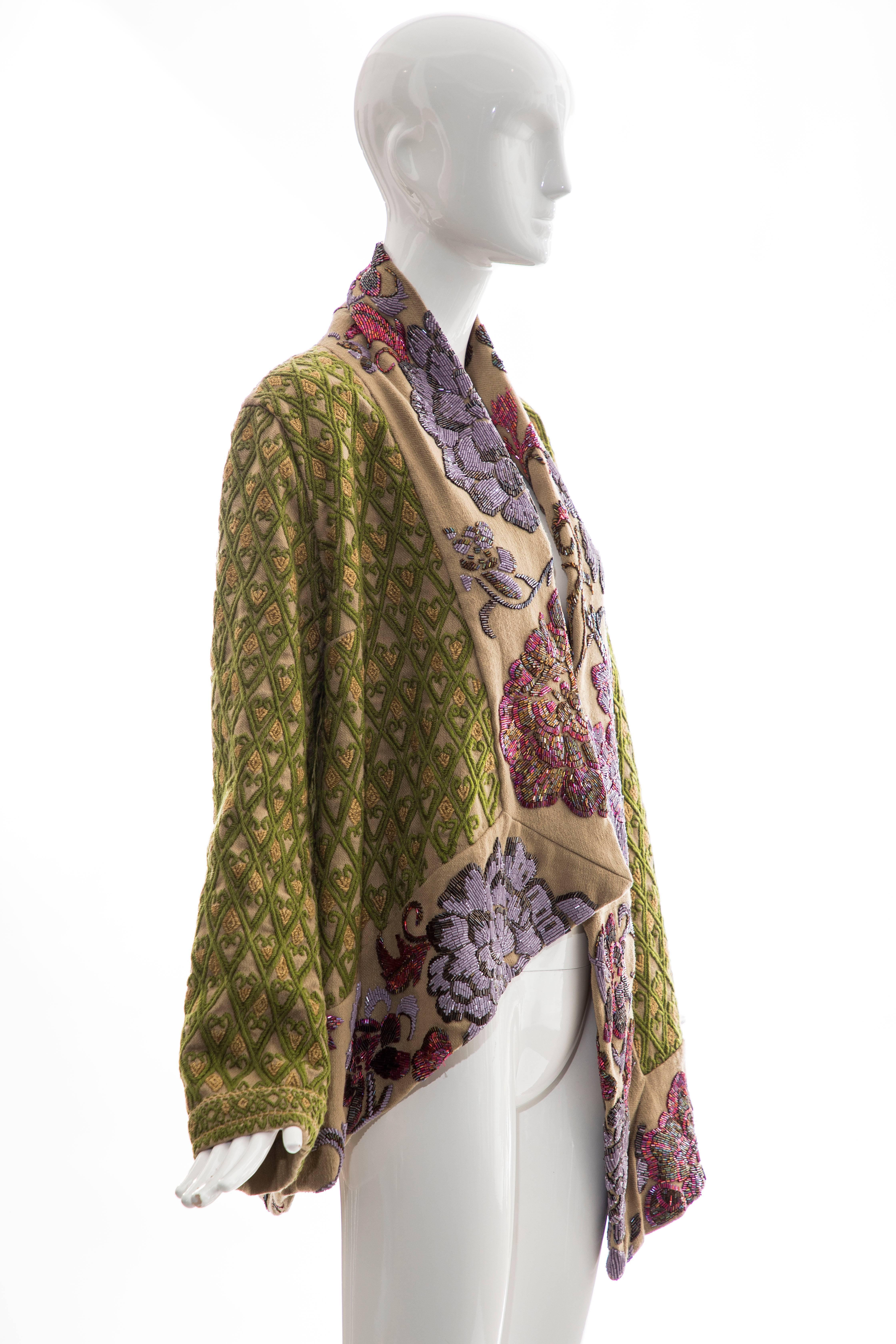 Dries Van Noten Runway Hemp Wool Floral Embroidered Beaded Jacket, Fall 2003 6