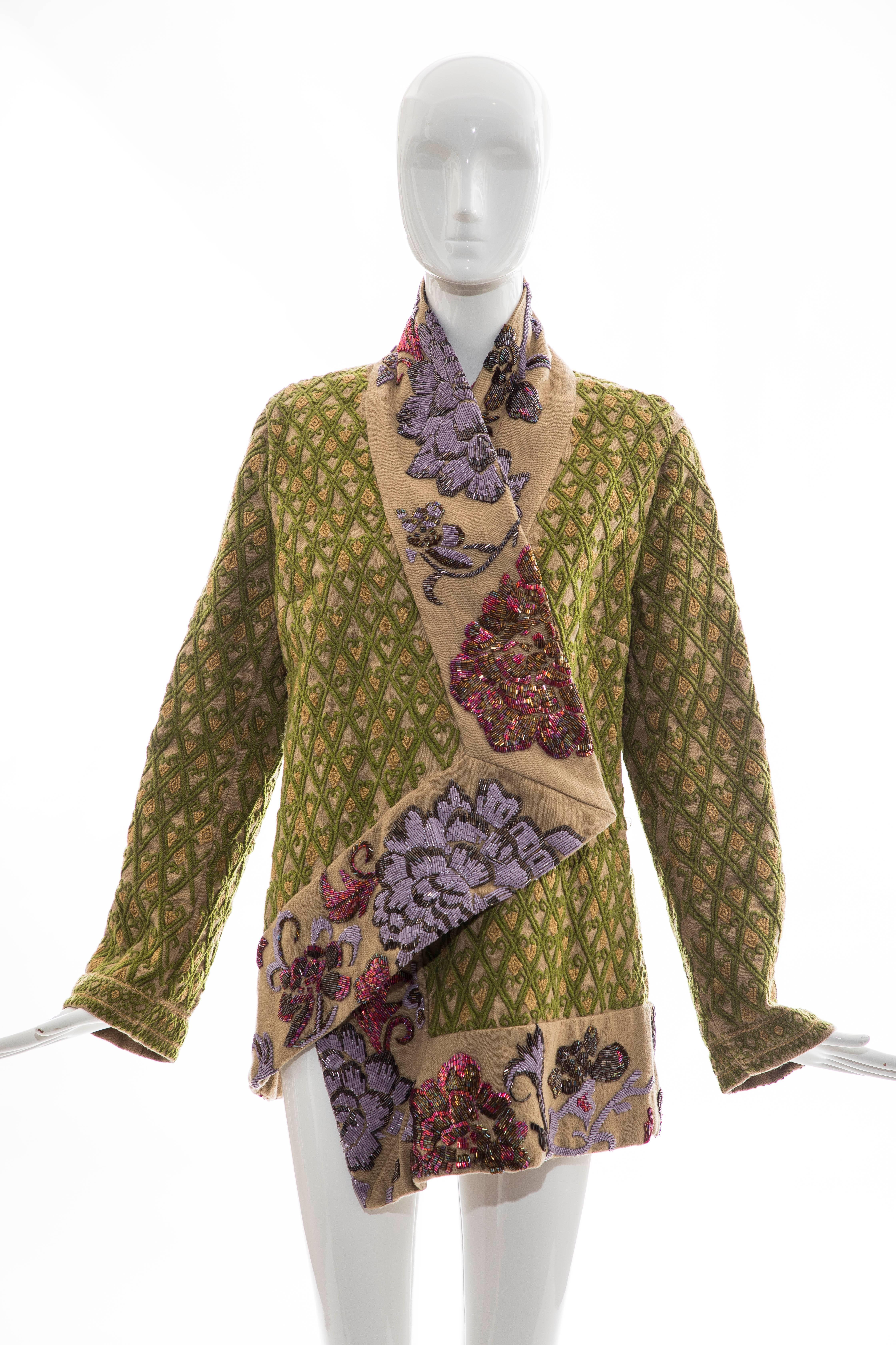Dries Van Noten Runway Hemp Wool Floral Embroidered Beaded Jacket, Fall 2003 7