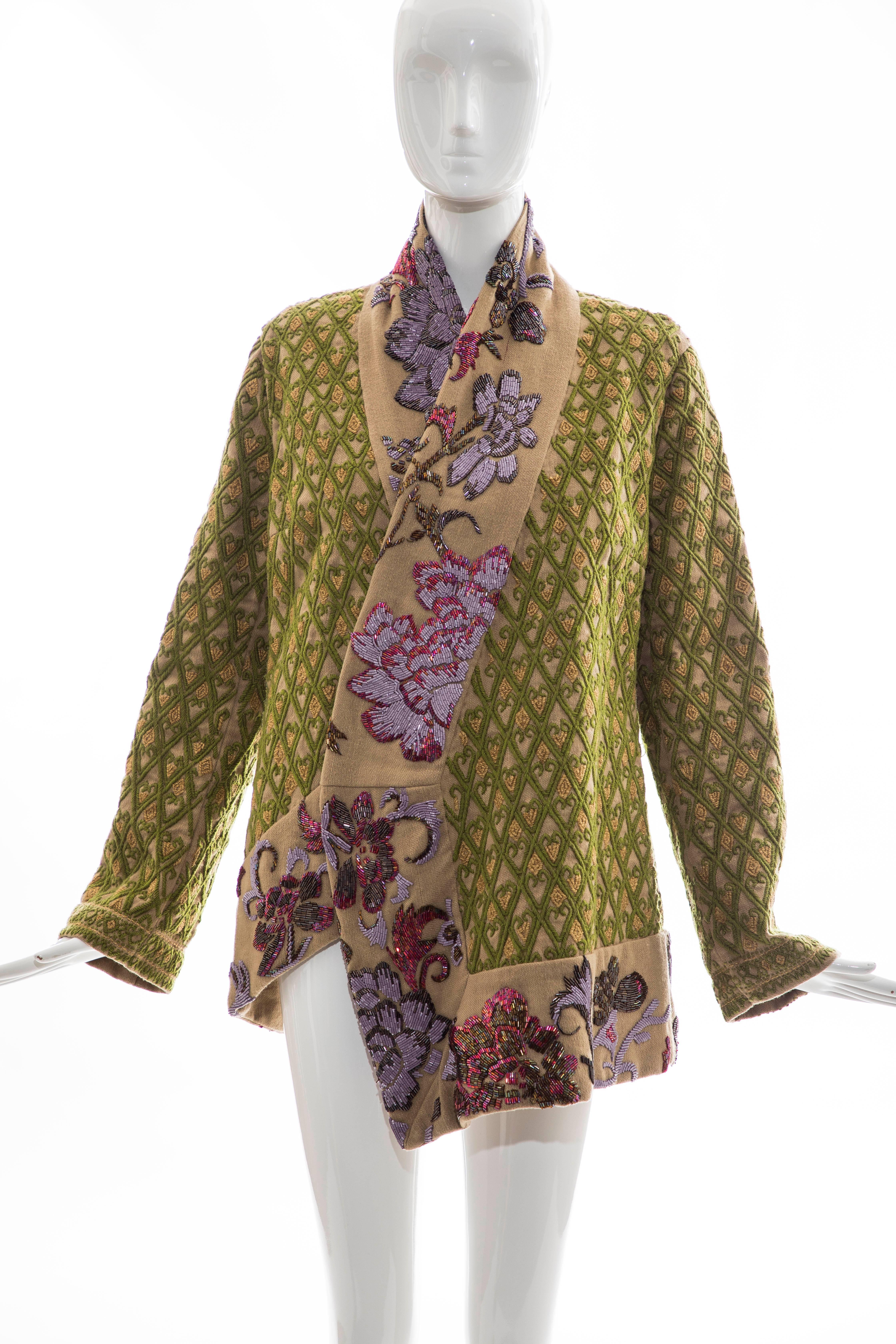 Dries Van Noten Runway Hemp Wool Floral Embroidered Beaded Jacket, Fall 2003 8