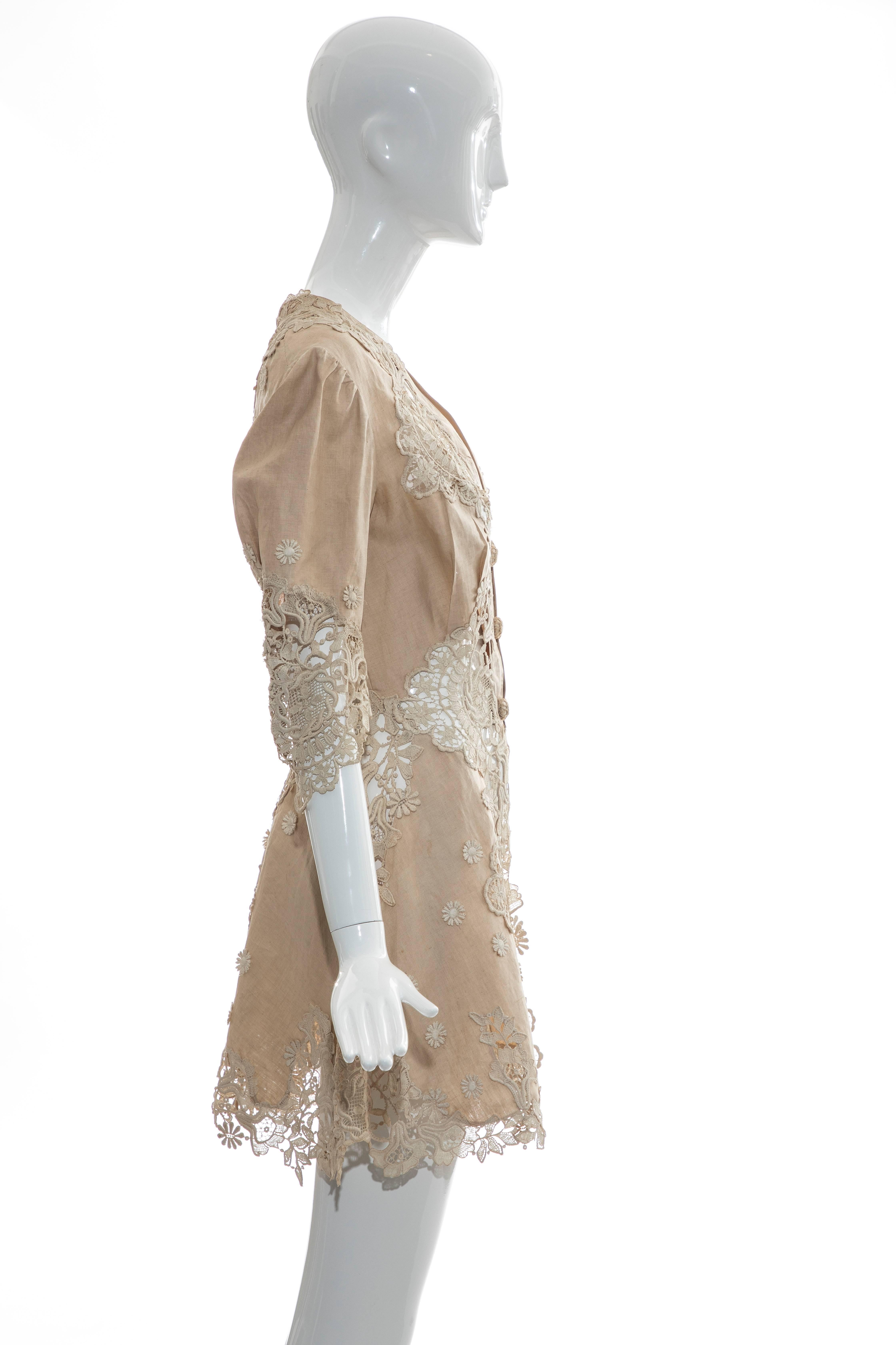 Edwardian Cut Work Lace Linen Jacket, Circa 1905 In Excellent Condition In Cincinnati, OH