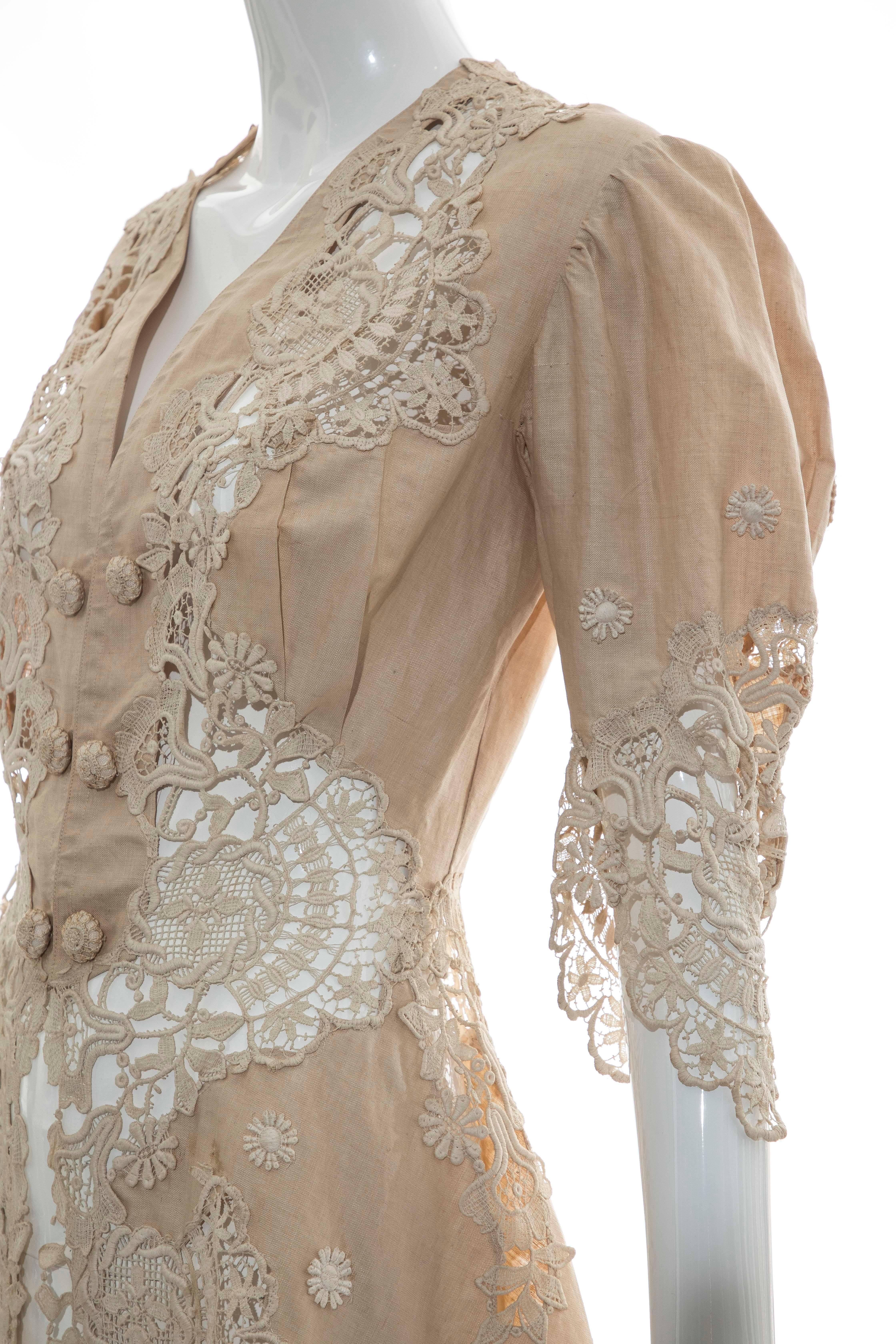 Edwardian Cut Work Lace Linen Jacket, Circa 1905 10