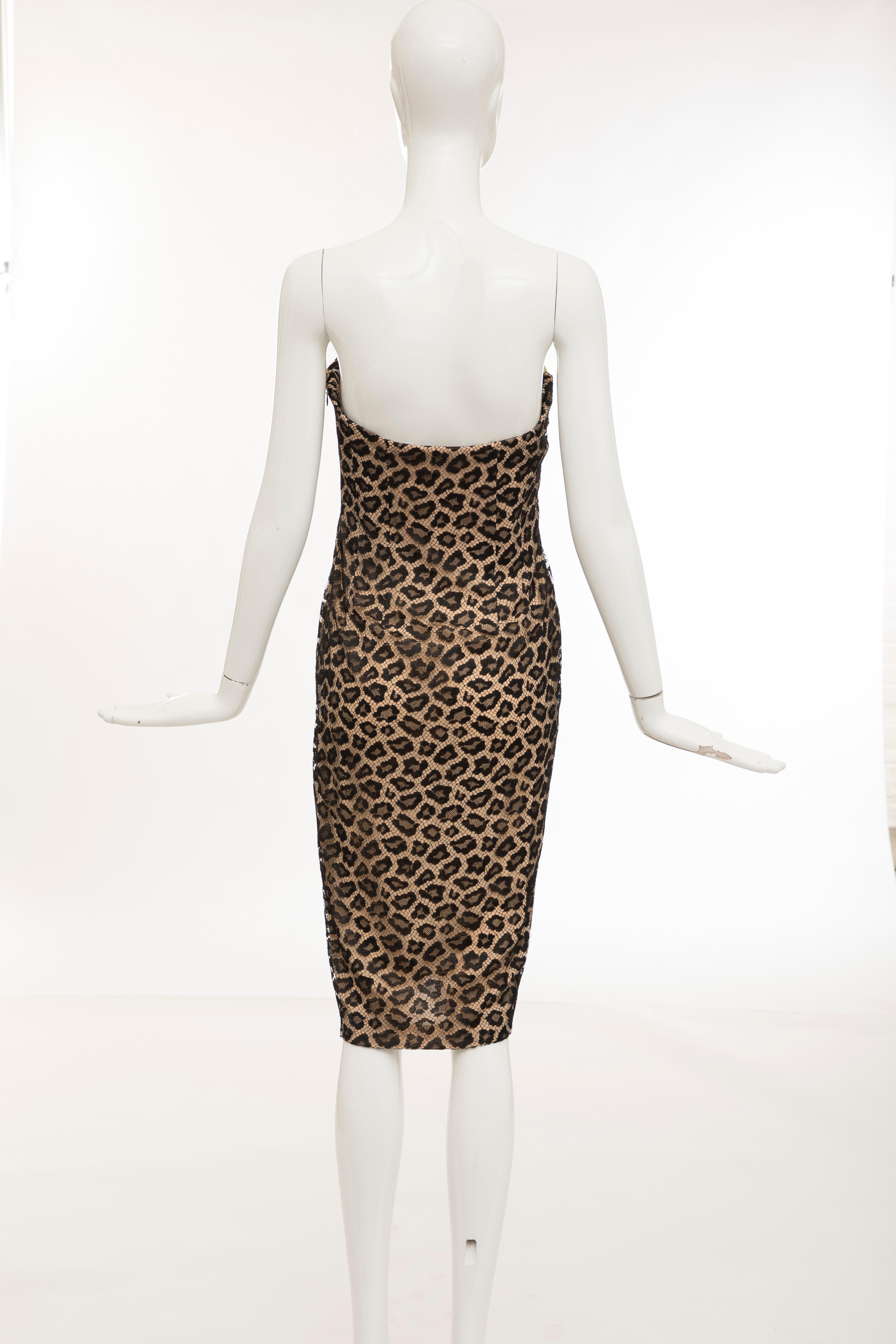 Black Givenchy Alexander McQueen Haute Couture Runway Leopard Lace Dress, Fall 1997