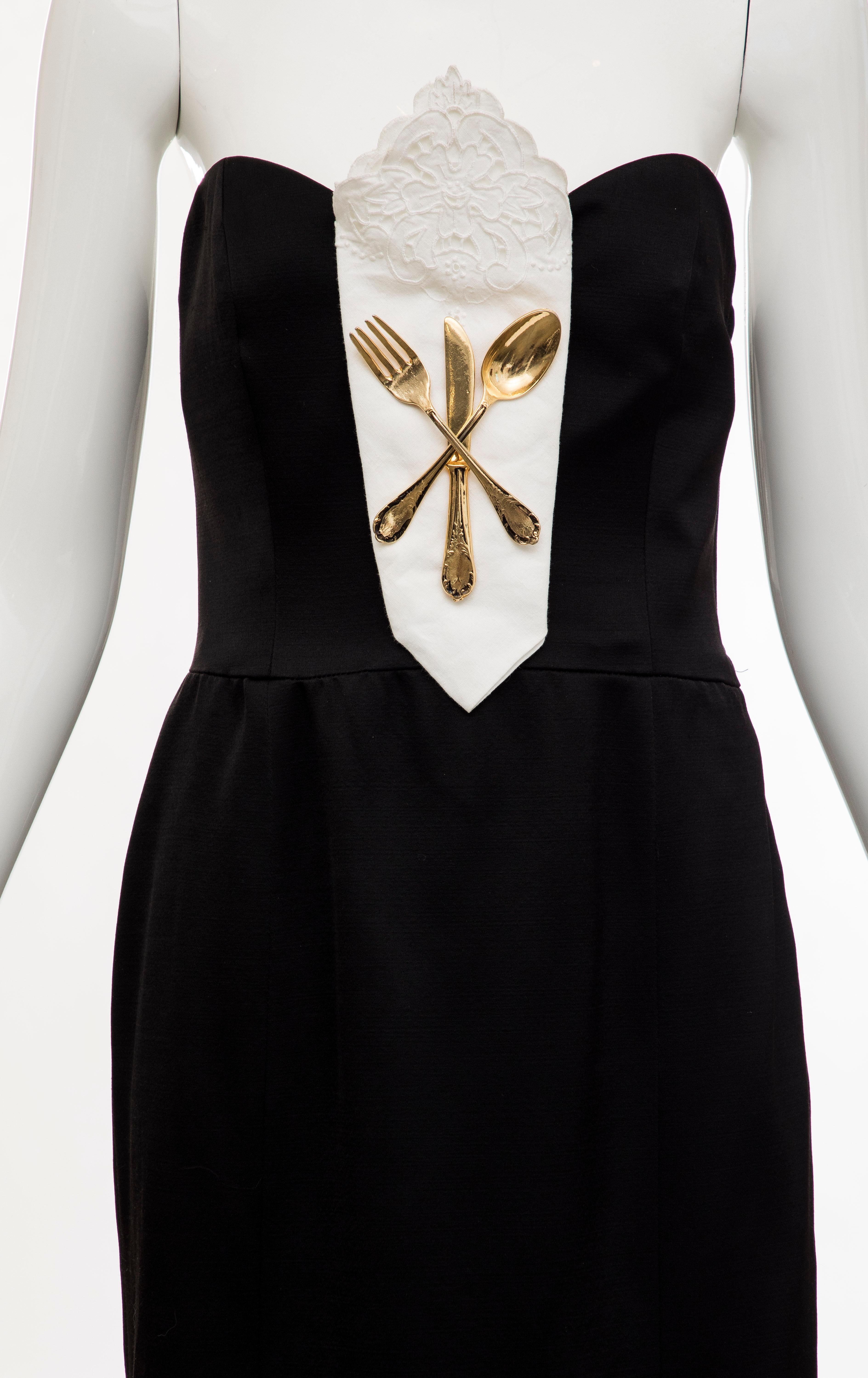 Moschino Couture Black Wool Strapless Dress Show Off Collection, Fall 1989 In Excellent Condition In Cincinnati, OH