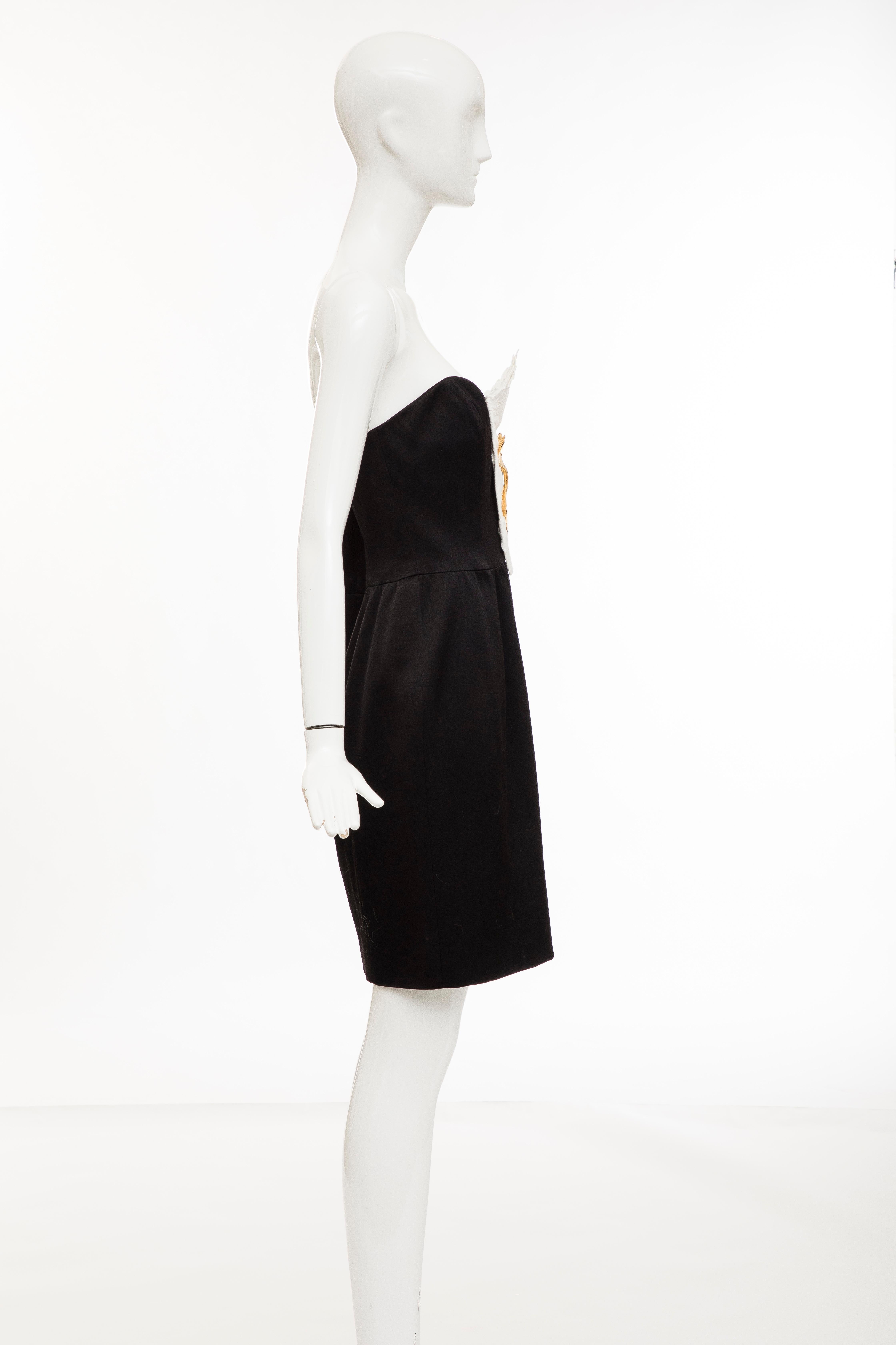 Women's Moschino Couture Black Wool Strapless Dress Show Off Collection, Fall 1989