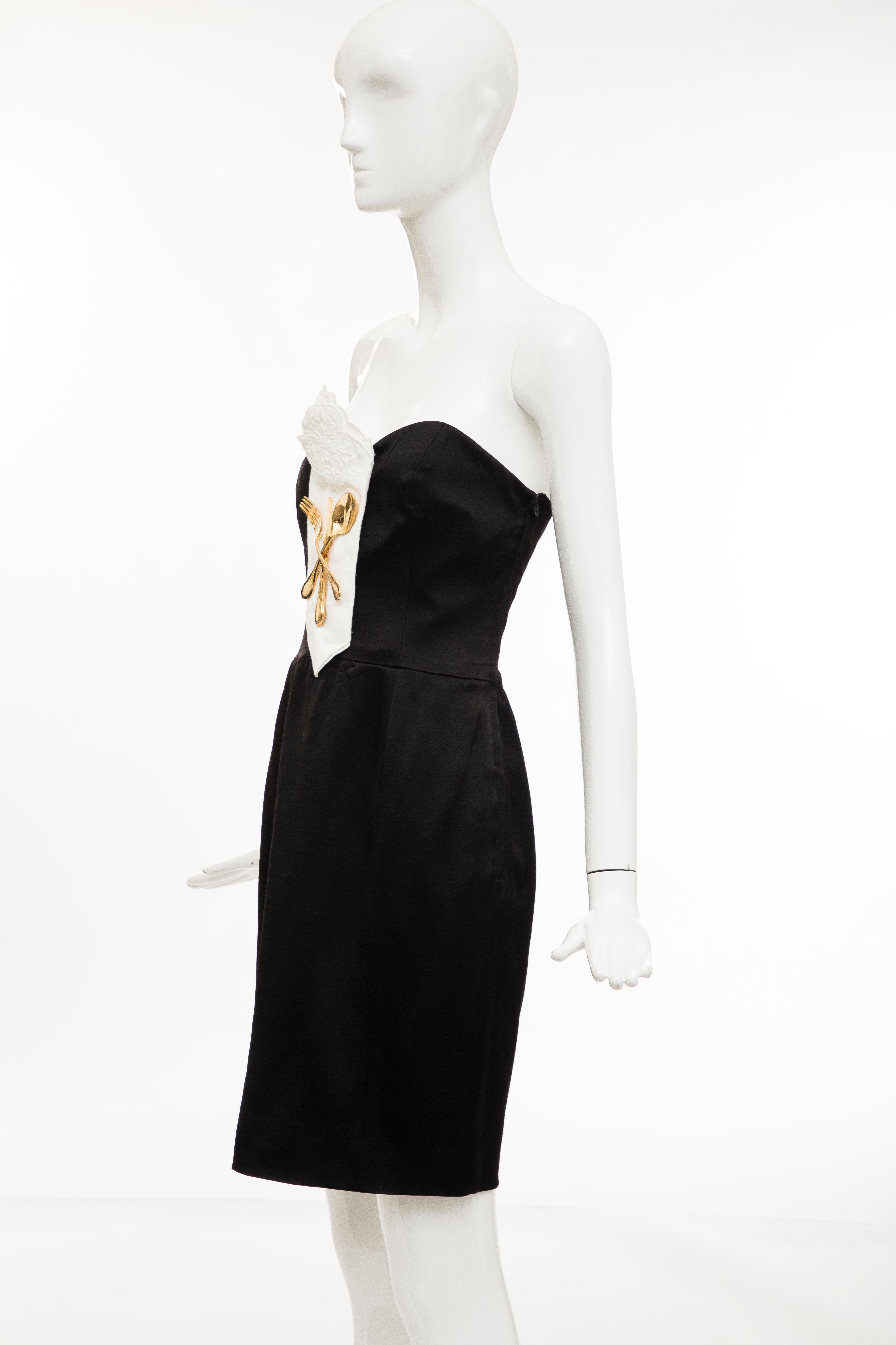 Moschino Couture Black Wool Strapless Dress Show Off Collection, Fall 1989 2