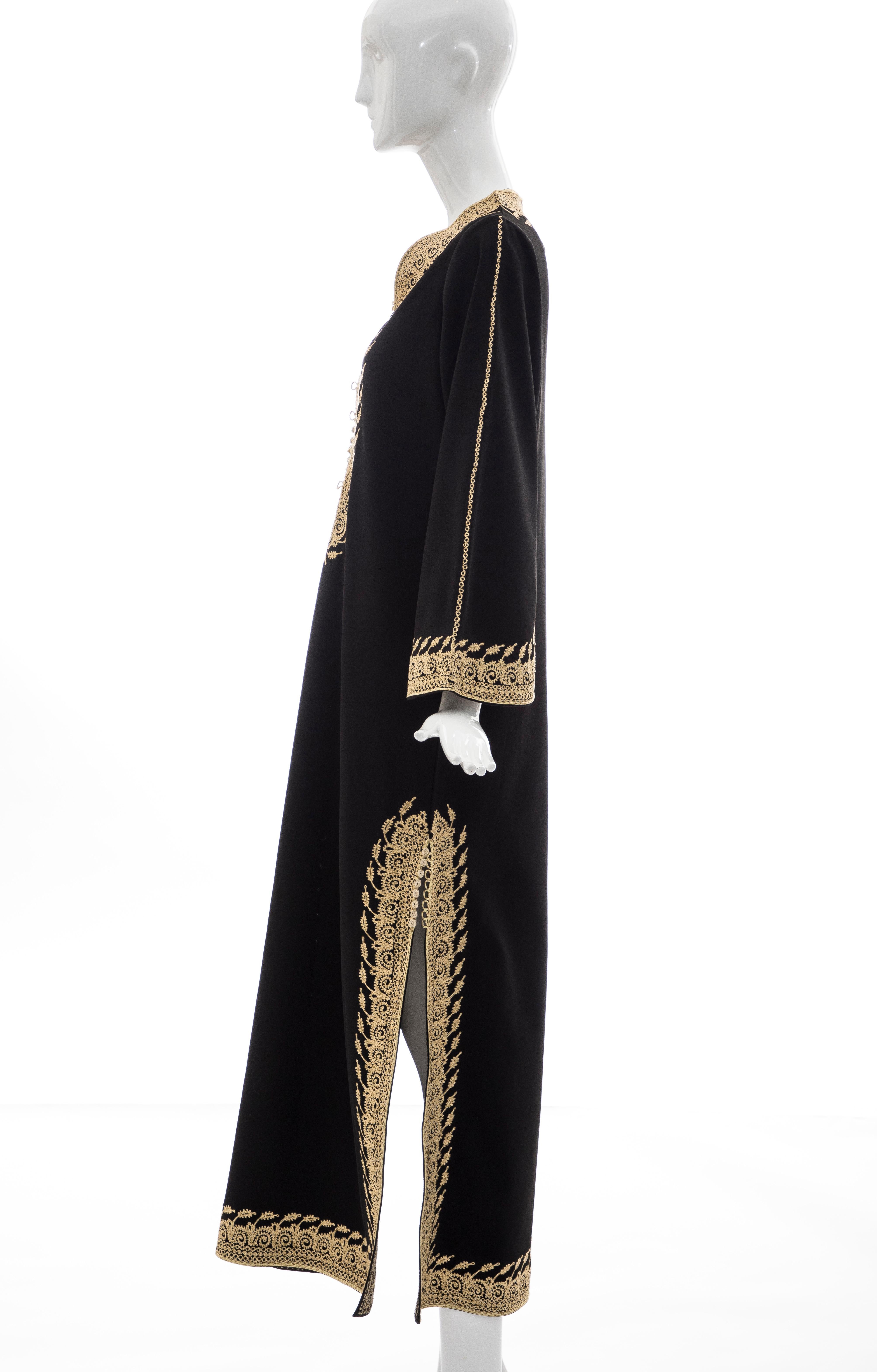 Moroccan Black Kaftan With Gold Embroidery Separate Hooded Cape, Circa 1970's 2