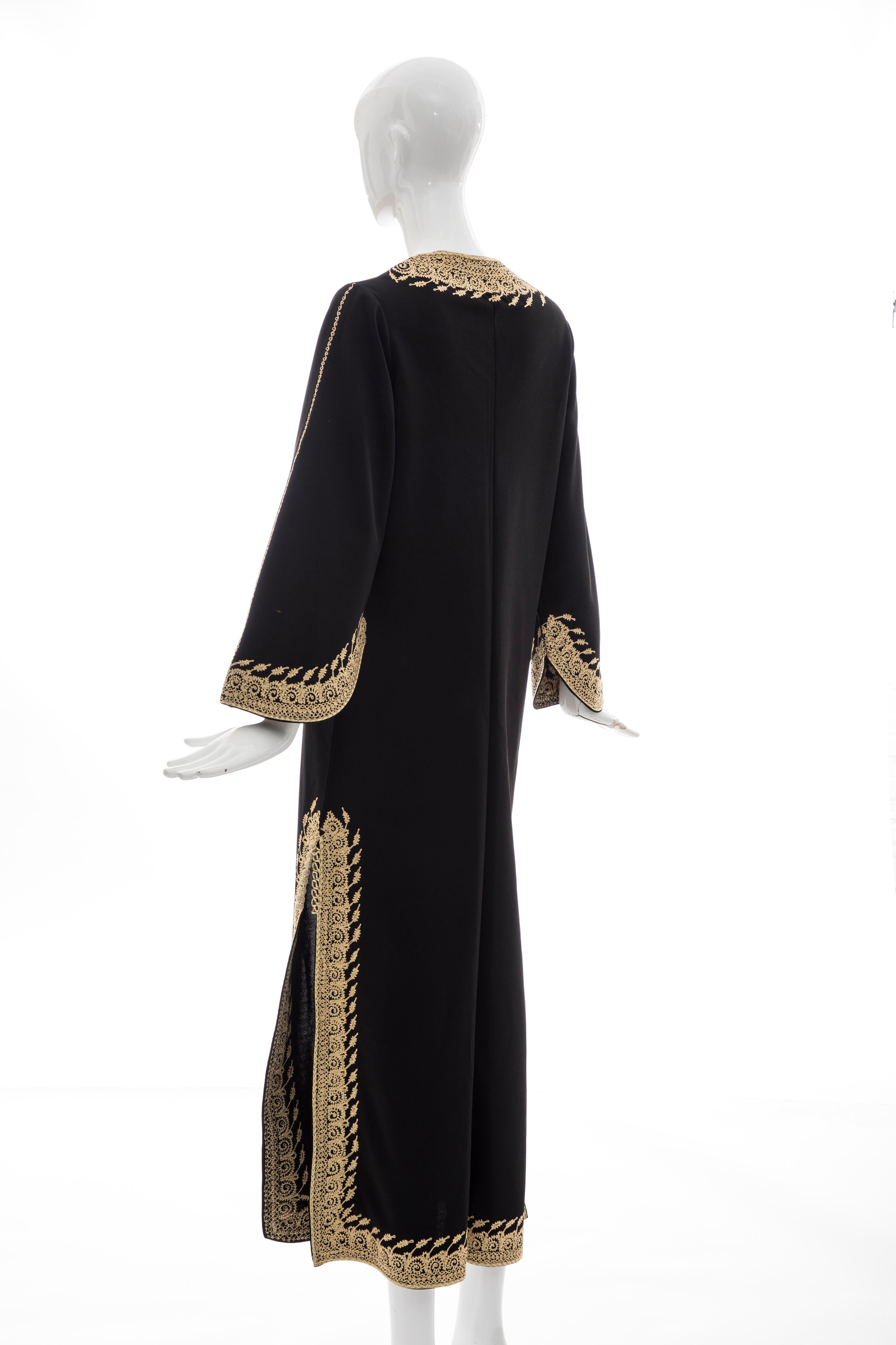 Moroccan Black Kaftan With Gold Embroidery Separate Hooded Cape, Circa 1970's 3