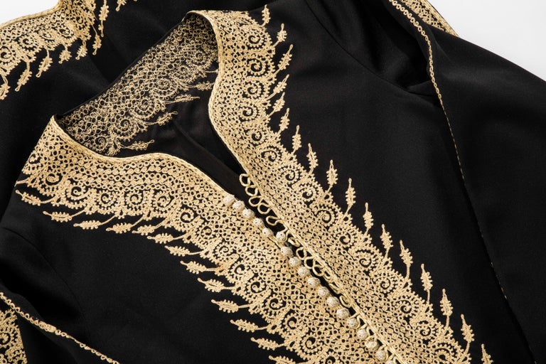 Moroccan Black Kaftan With Gold Embroidery Separate Hooded Cape, Circa ...