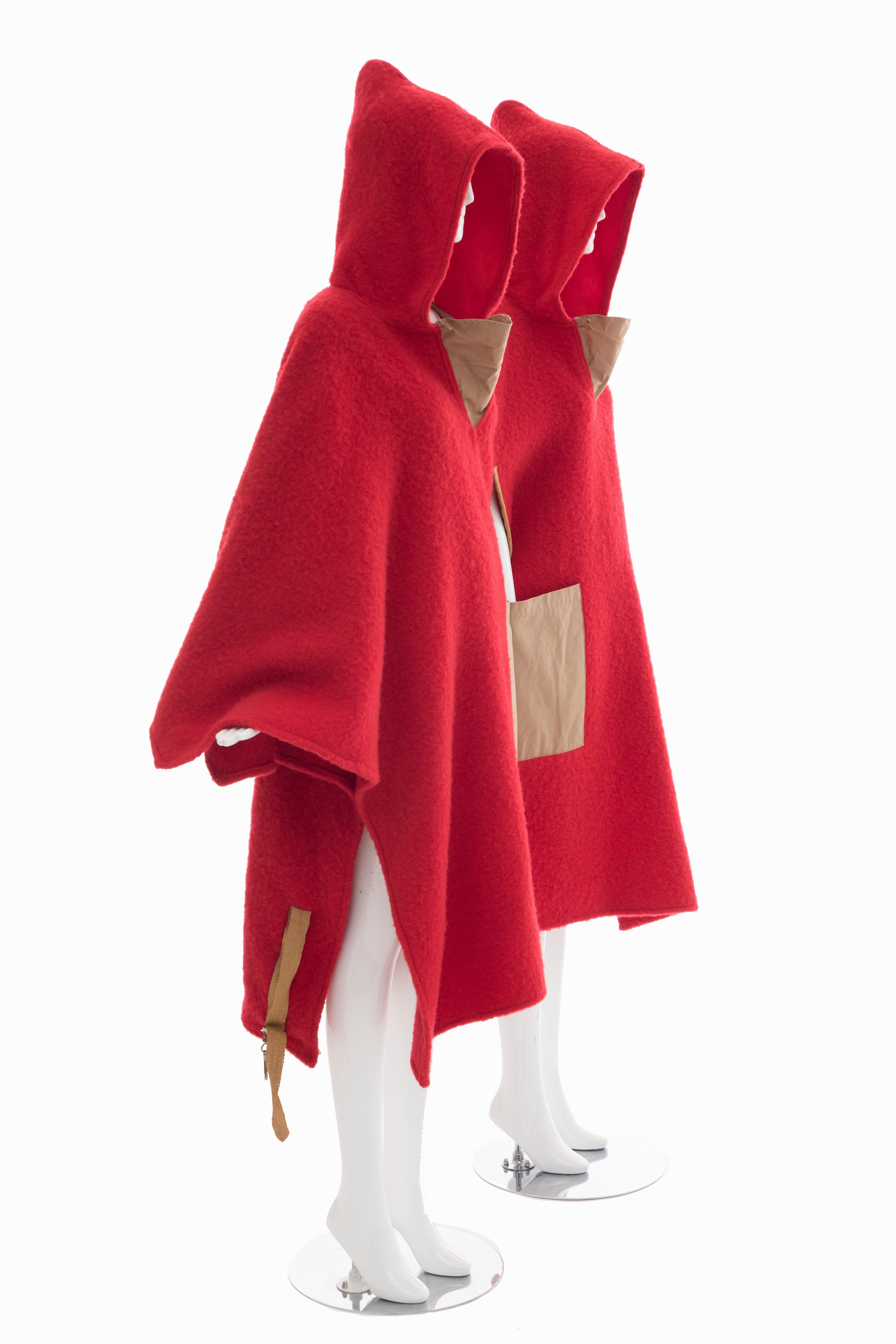 red wool poncho